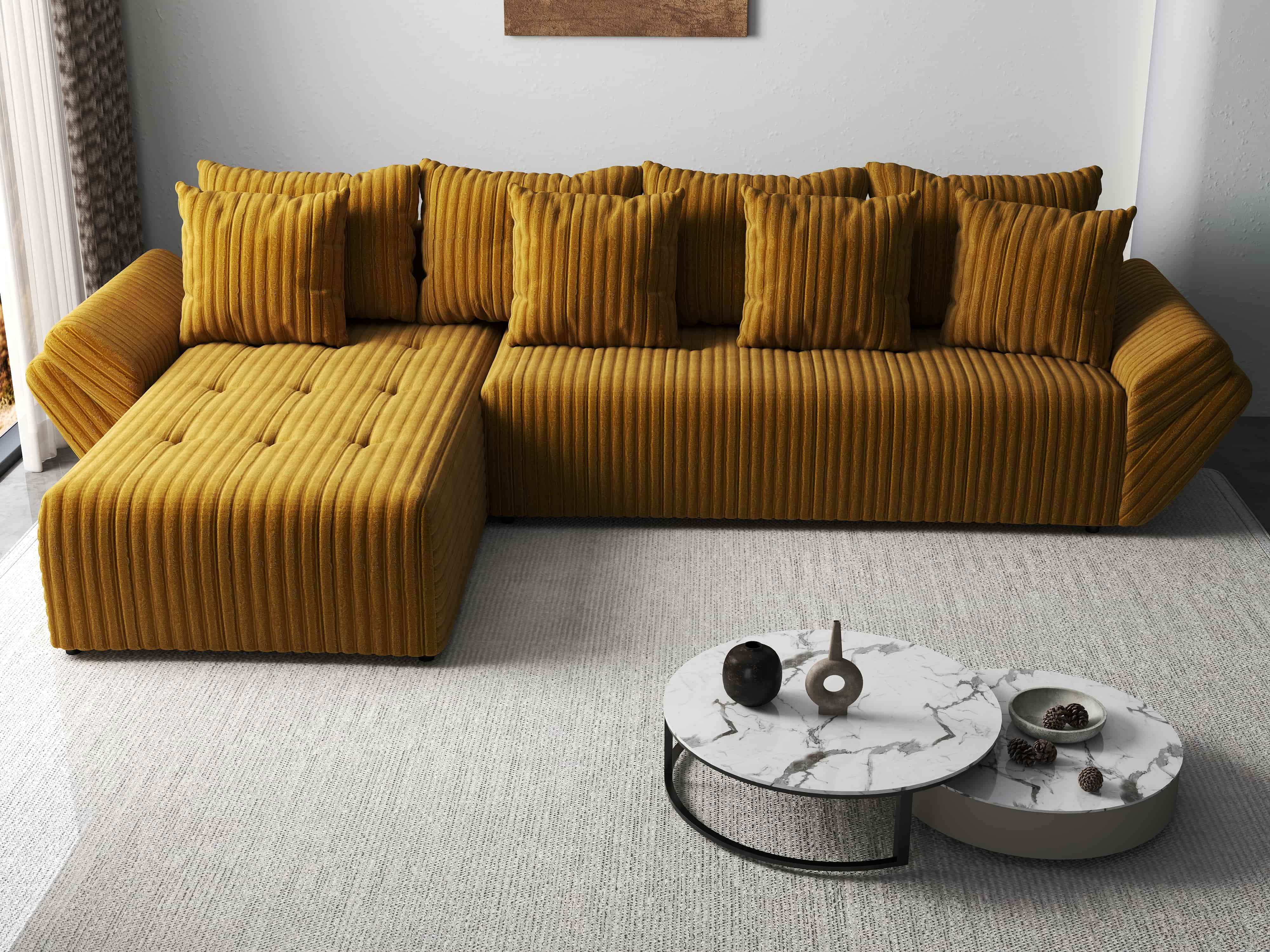 Colțar extensibil dumonde cu ladă de depozitare si sezut confortabil din spuma HR, Berlin XL Ambience Mustar 350x185 cm Fabrica