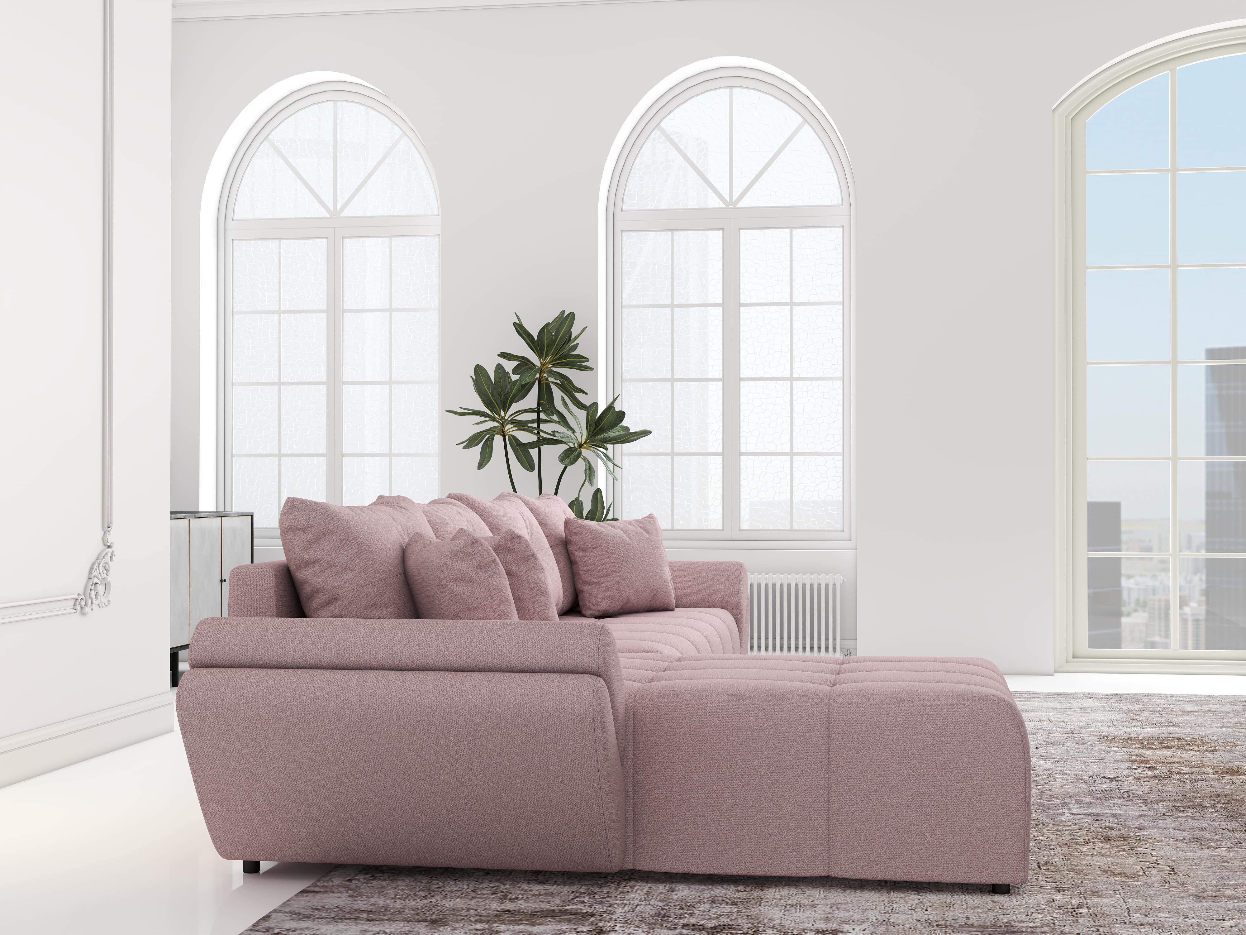 Colțar extensibil dumonde cu ladă de depozitare si sezut confortabil din spuma HR, Berlin XL Enjoy Flamingo 350x185 cm Fabrica