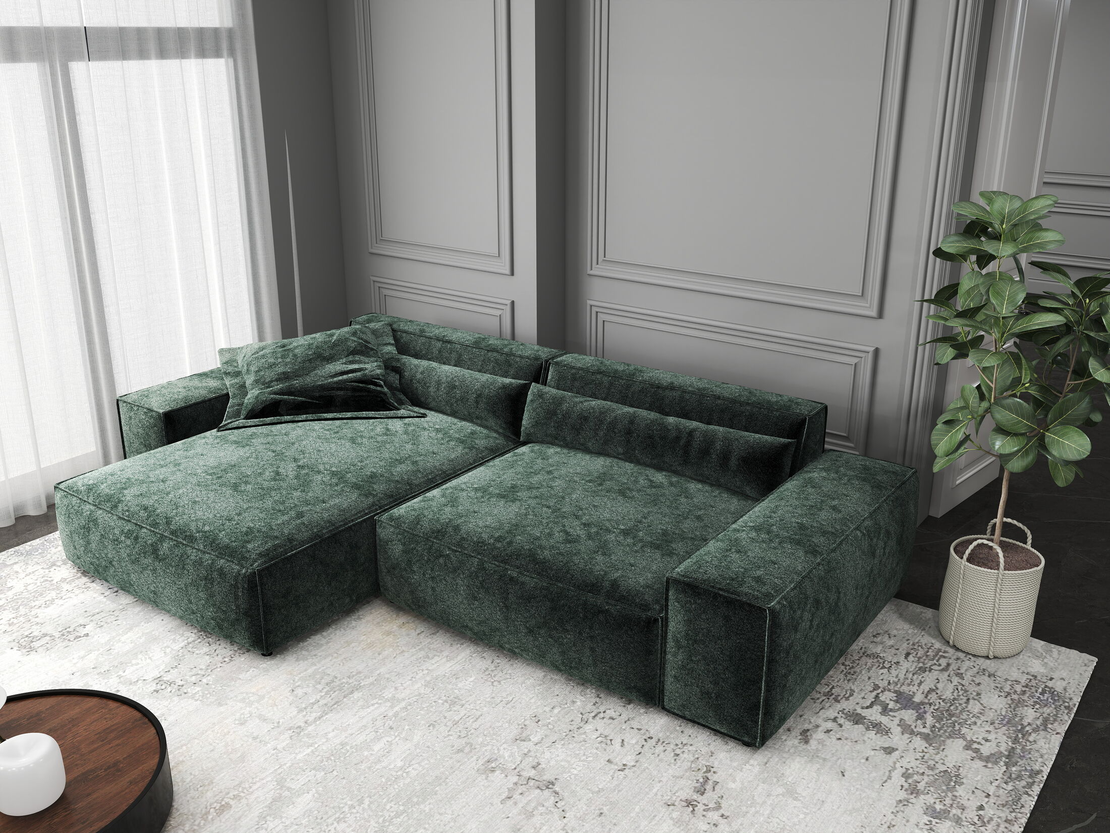 Colțar dumonde cu șezut confortabil din spumă HR, Marvelo Euphoria Verde 264x175 cm