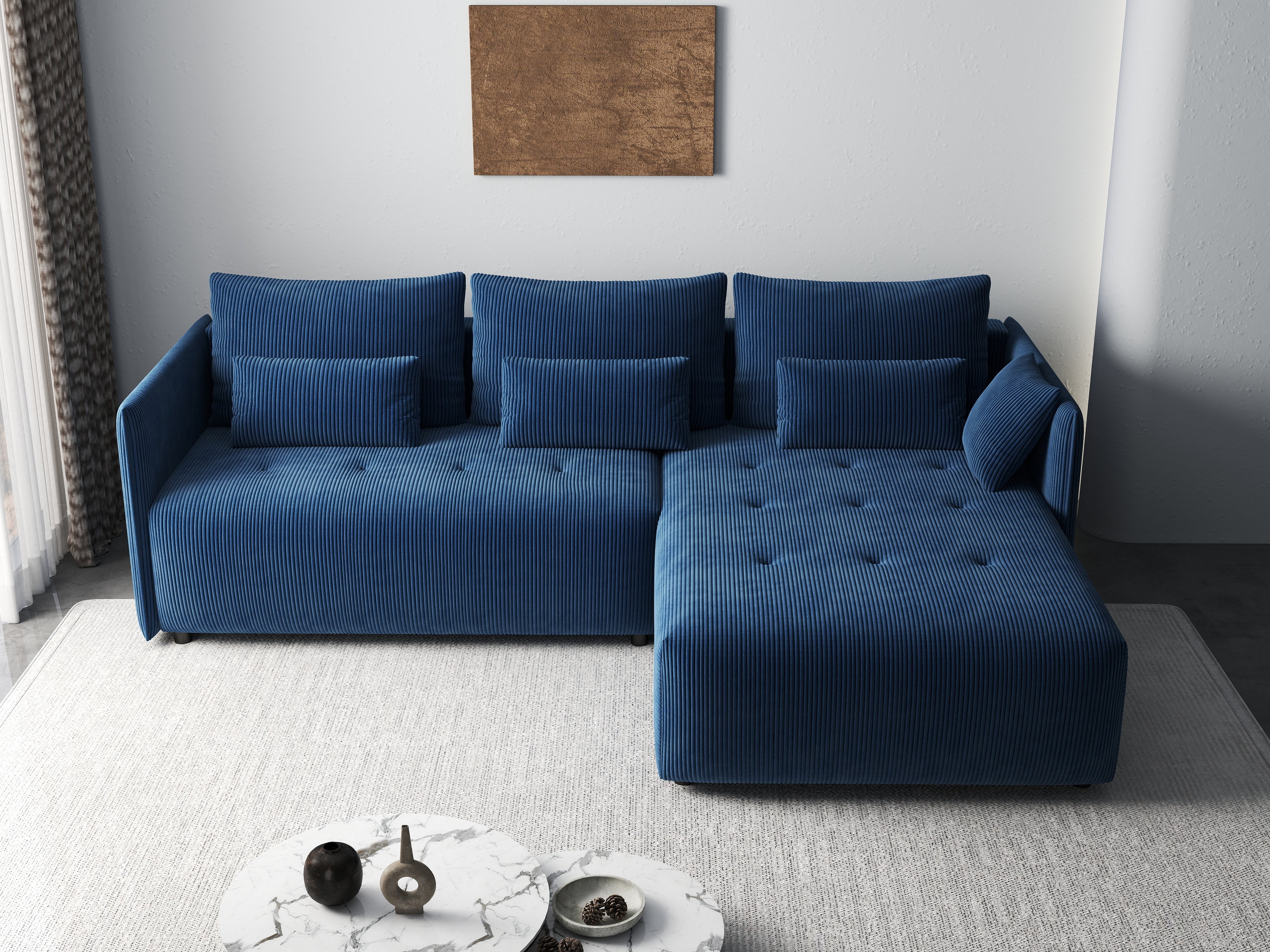 Colțar extensibil dumonde cu ladă de depozitare si sezut confortabil din spuma HR, Malta Zoom Blue 235x185 cm Fabrica