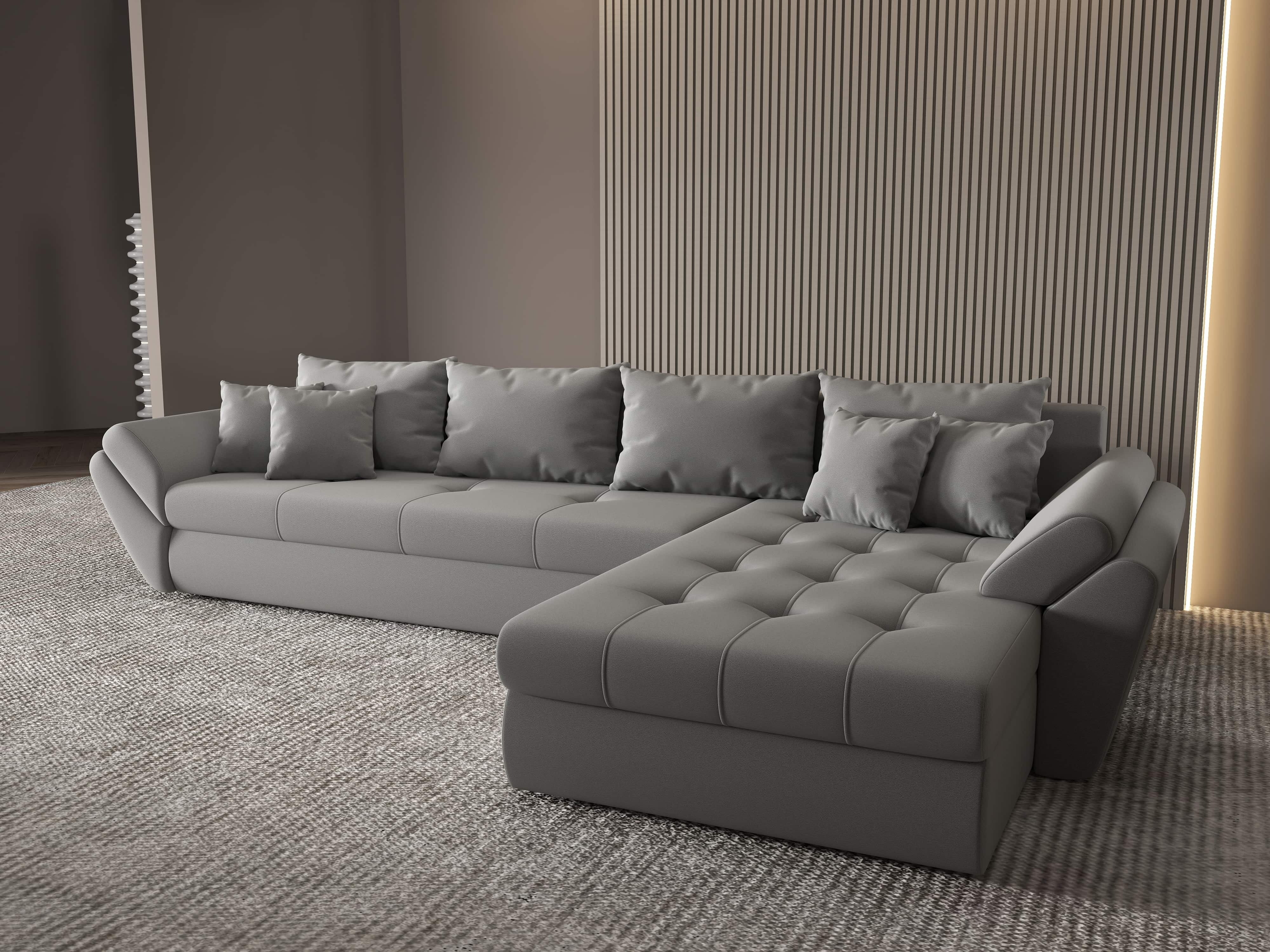 Colțar extensibil dumonde cu ladă de depozitare si sezut confortabil din spuma HR, Loana XL Royal Gri II 335x185 cm Fabrica