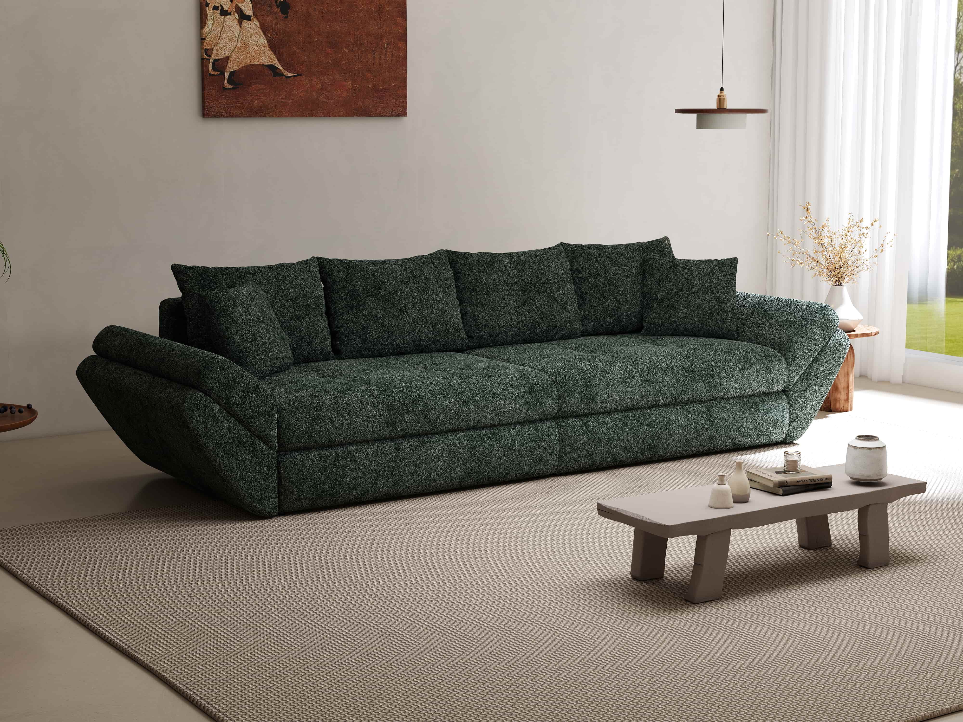 Canapea extensibilă dumonde cu ladă de depozitare si sezut confortabil din spuma HR, Loana Euphoria Verde 300x100 cm Fabrica