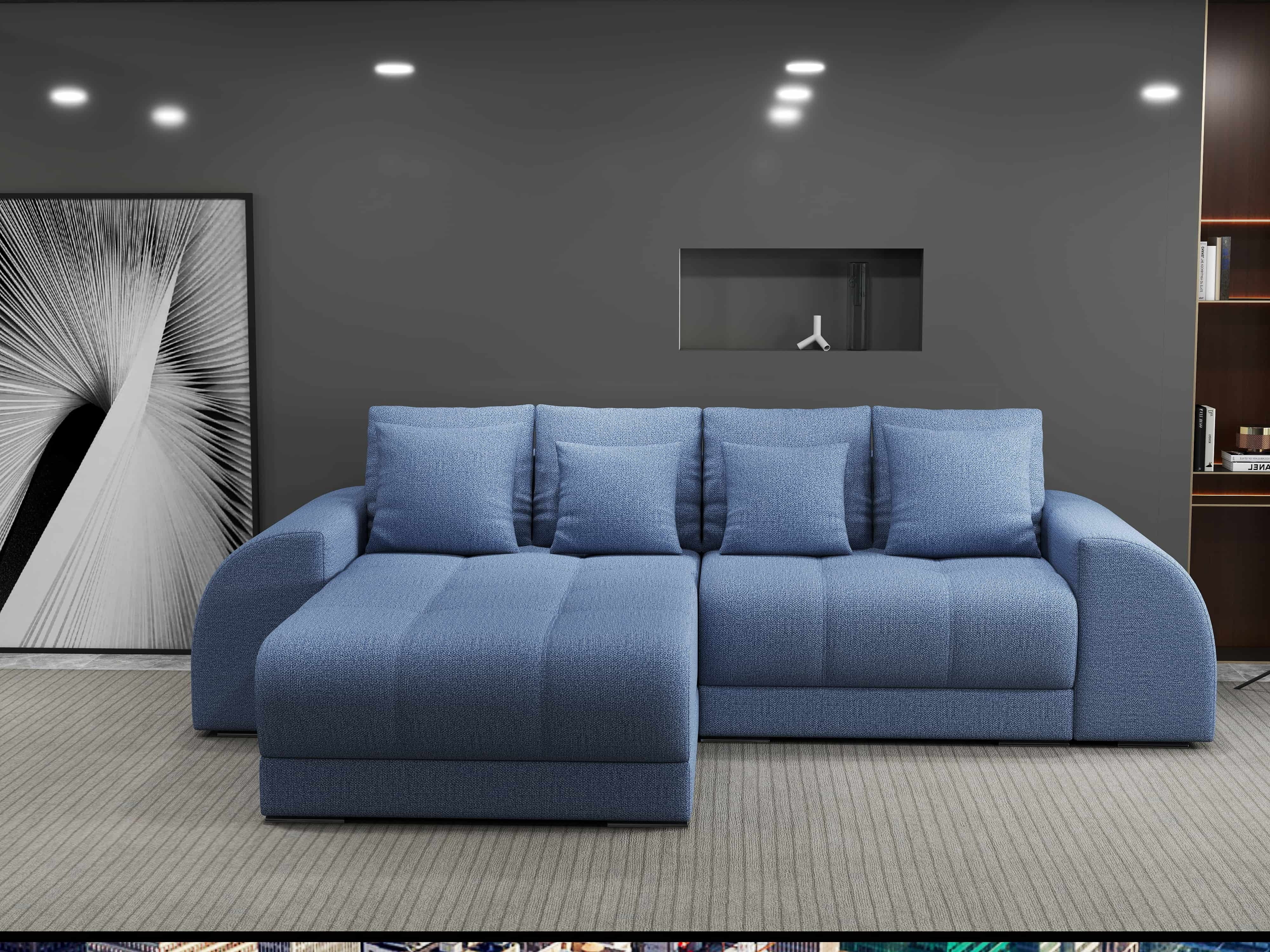 Colțar extensibil dumonde cu ladă de depozitare si sezut confortabil din spuma HR, Verona Enjoy Albastru 290x185 cm Fabrica