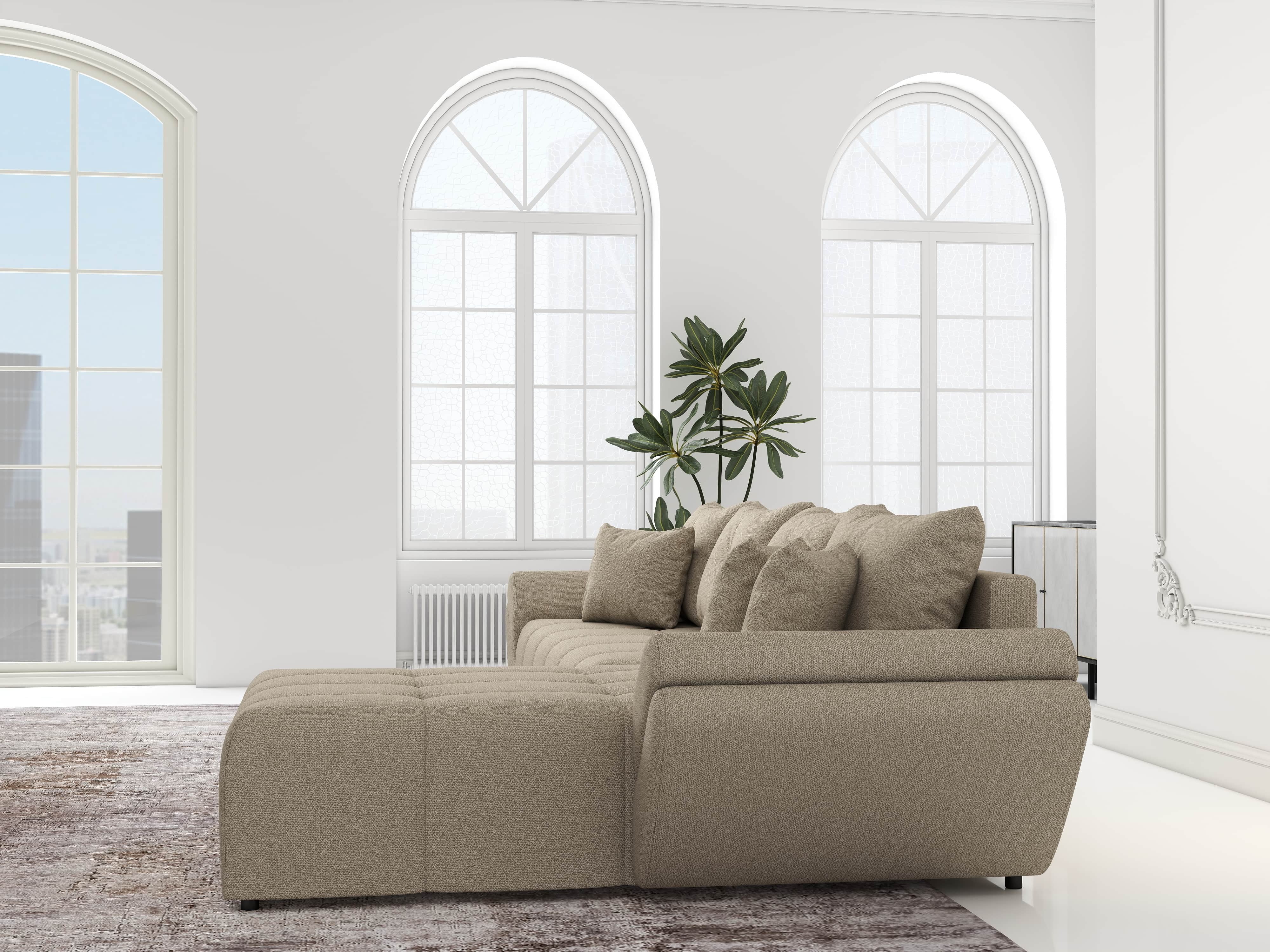Colțar extensibil dumonde cu ladă de depozitare si sezut confortabil din spuma HR, Berlin XL Enjoy Camel 350x185 cm II Fabrica