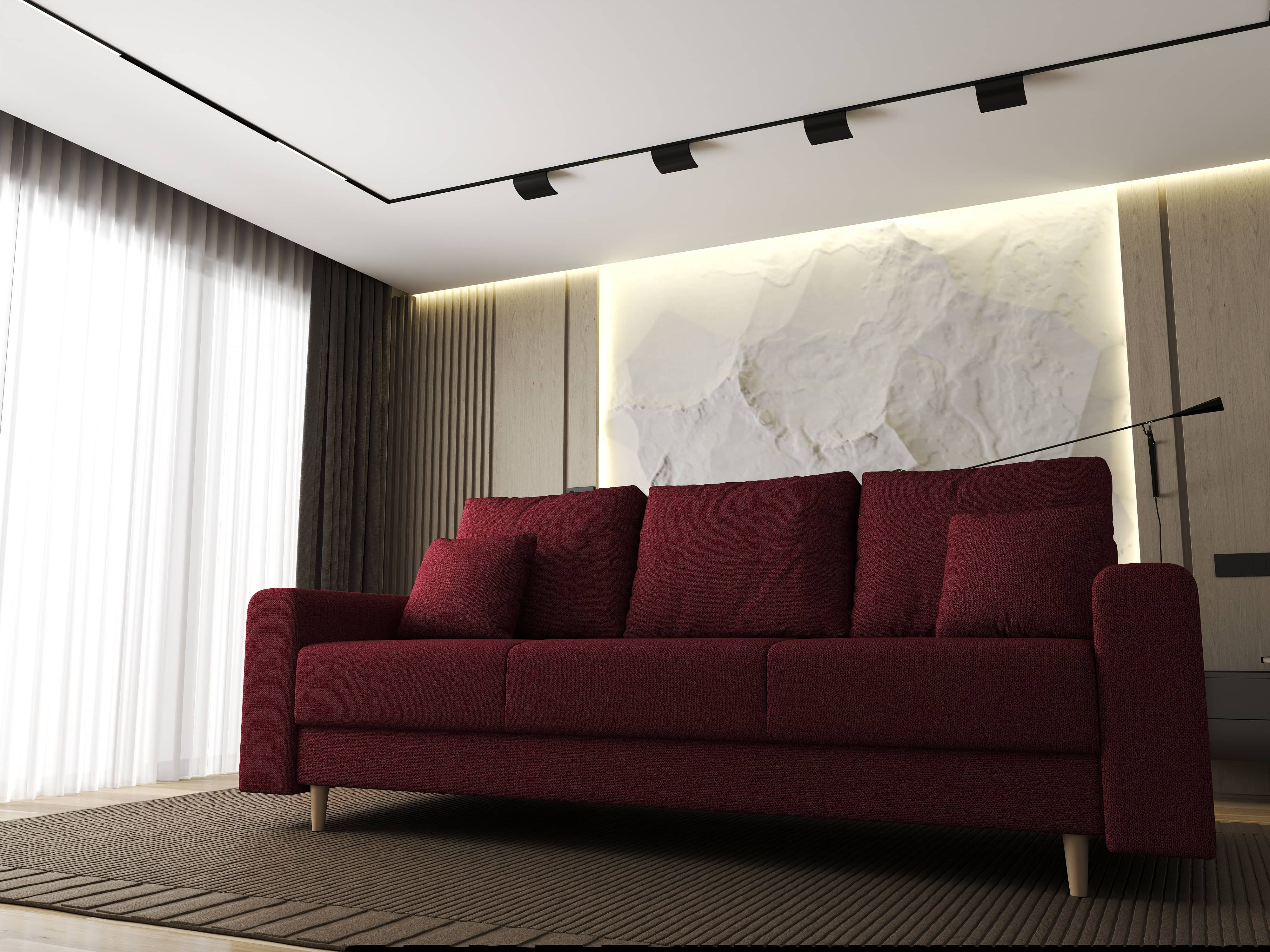 Canapea extensibilă dumonde cu ladă de depozitare si sezut confortabil din spuma HR, Kronos Enjoy Rosu 210x100 cm fabrica