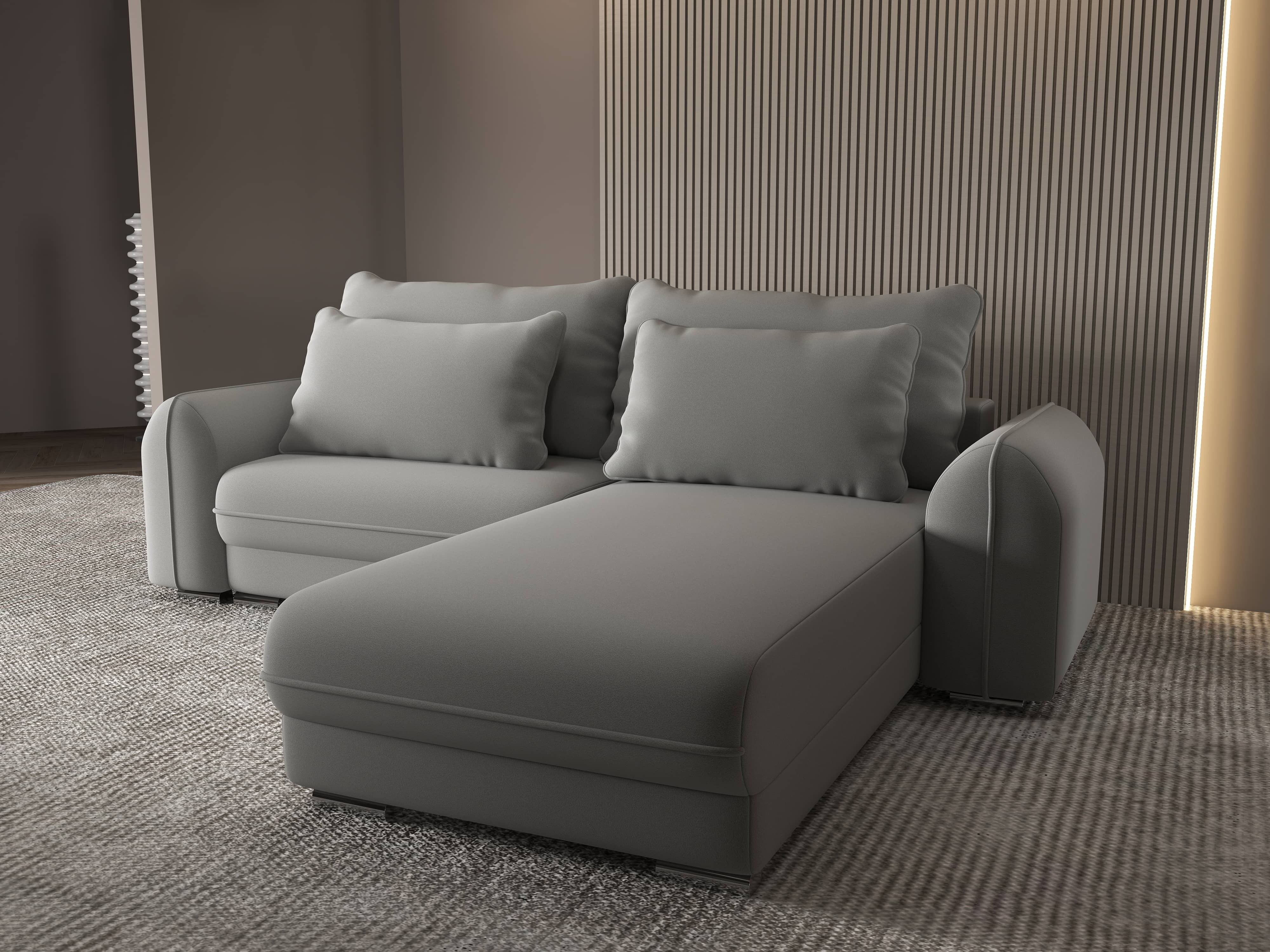 Colțar extensibil dumonde cu ladă de depozitare si sezut confortabil din spuma HR, Denver Royal Gri 275x185 cm II Fabrica