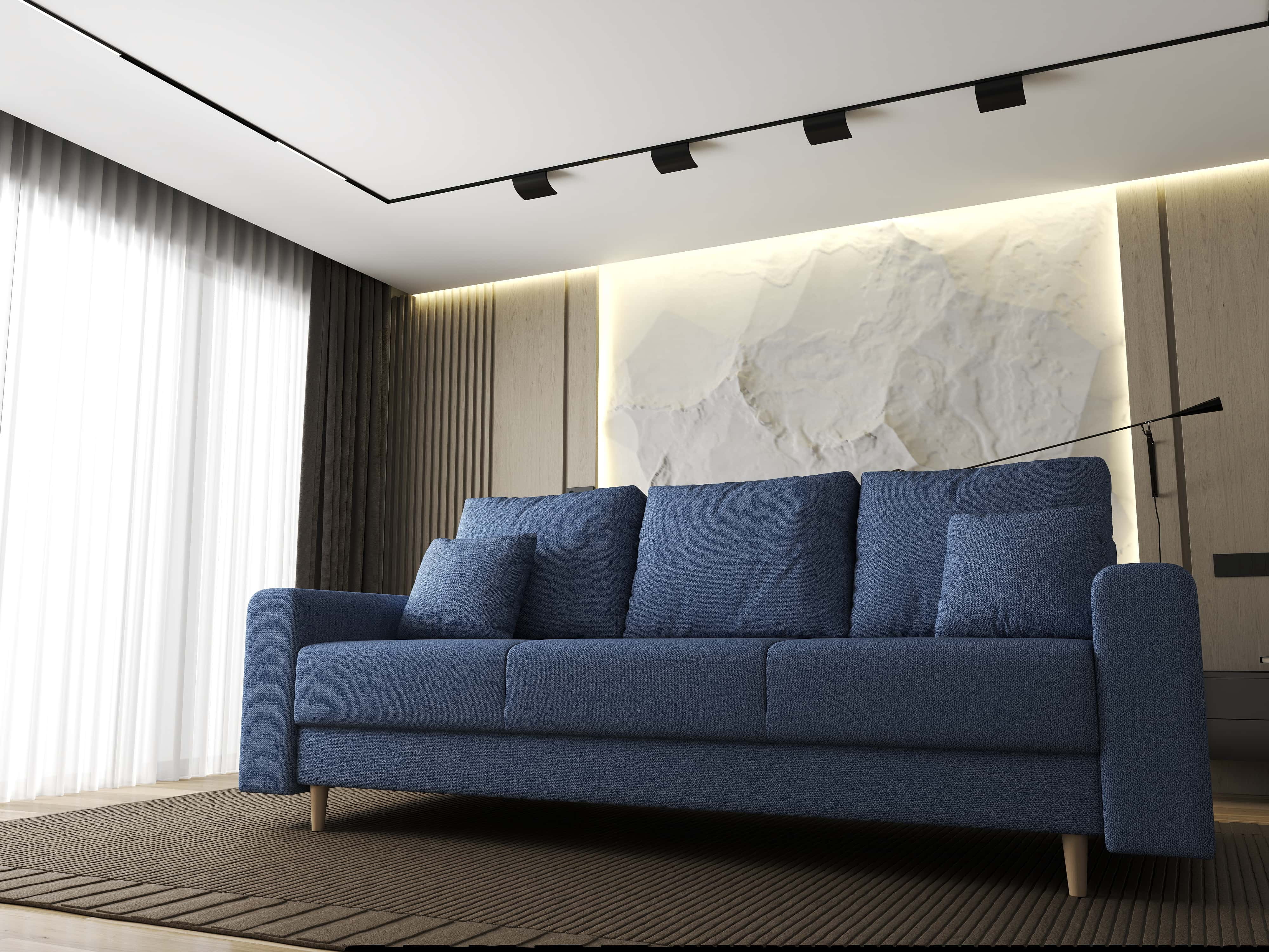 Canapea extensibilă dumonde cu ladă de depozitare si sezut confortabil din spuma HR, Kronos Enjoy Albastru 210x100 cm fabrica