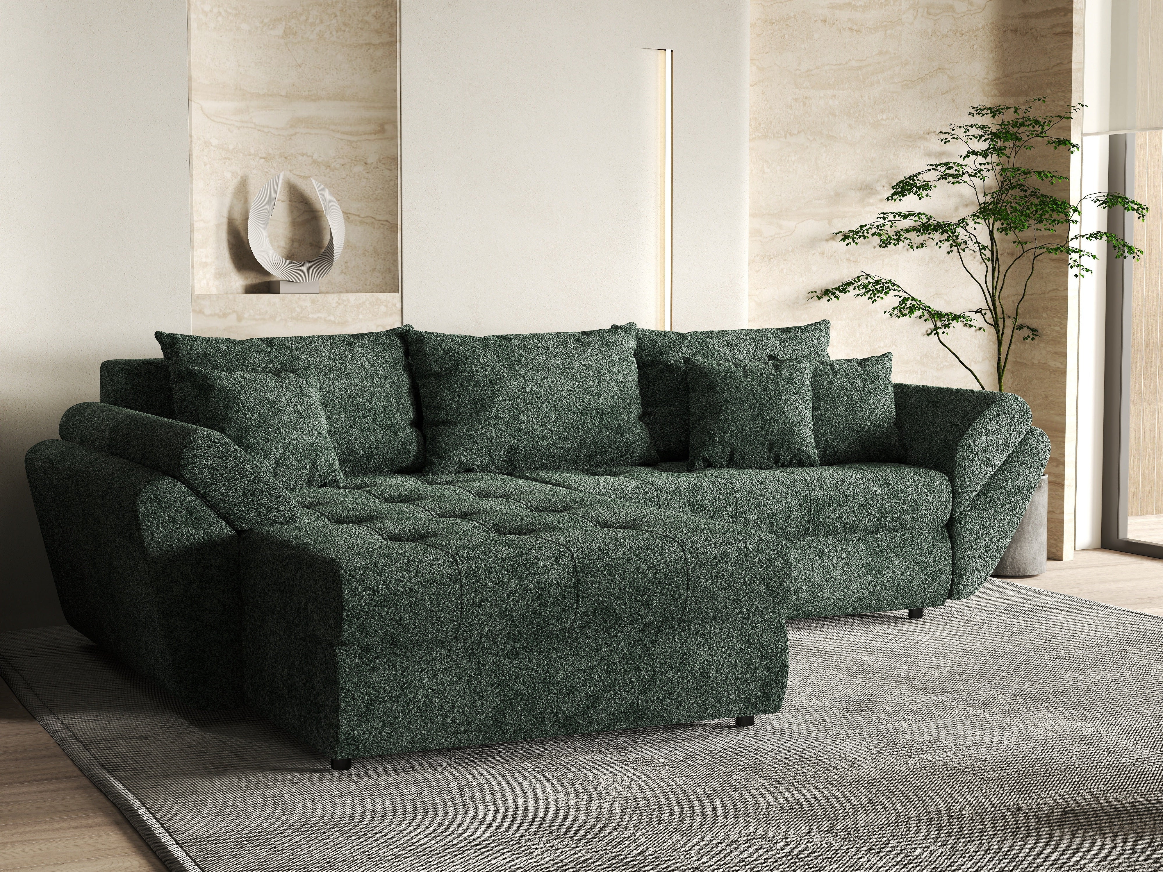 Colțar extensibil dumonde cu ladă de depozitare si sezut confortabil din spuma HR, Loana Euphoria Green 270x185 cm Fabrica