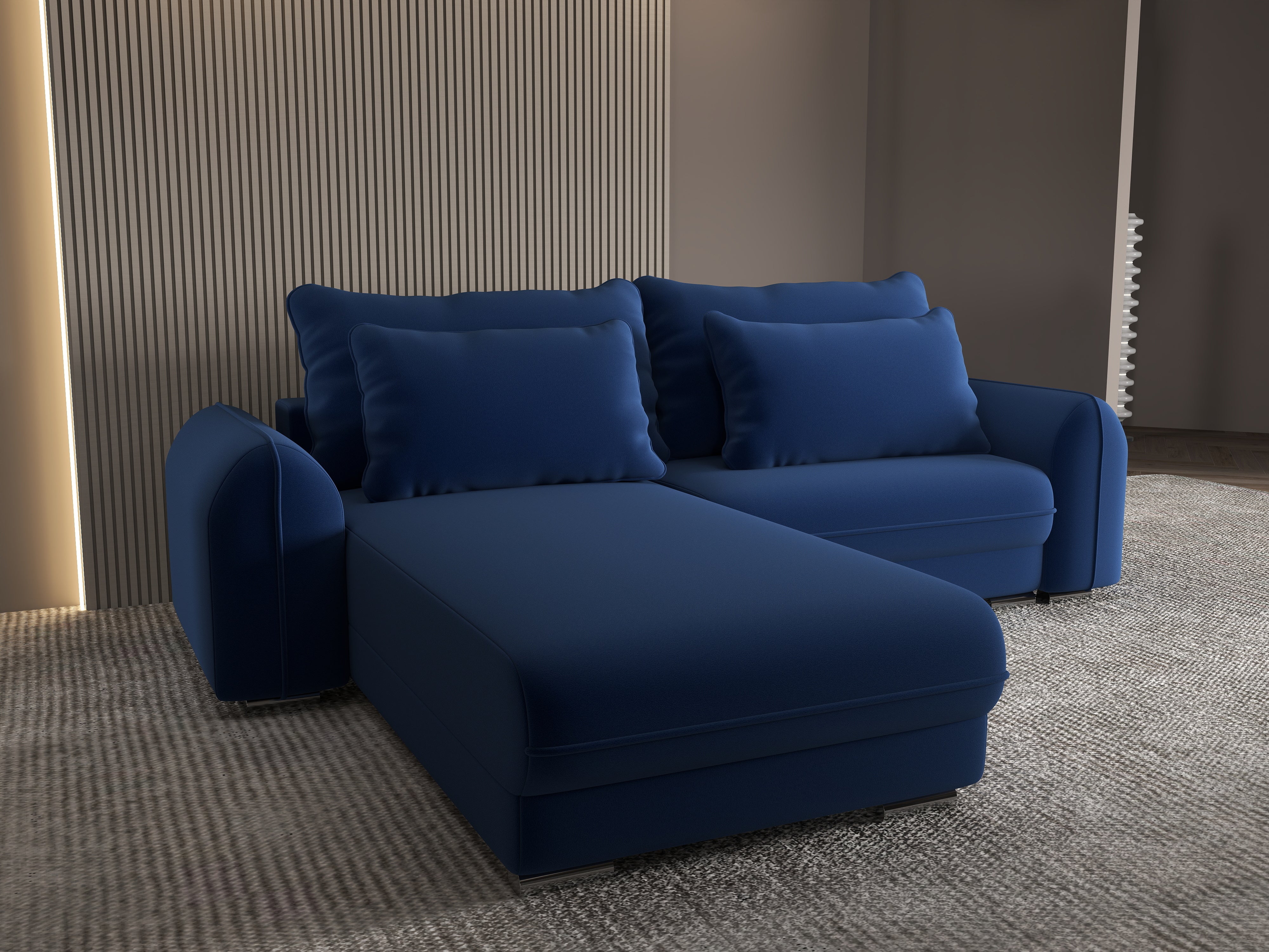 Colțar extensibil dumonde cu ladă de depozitare si sezut confortabil din spuma HR, Denver Royal Albastru 275x185 cm Fabrica