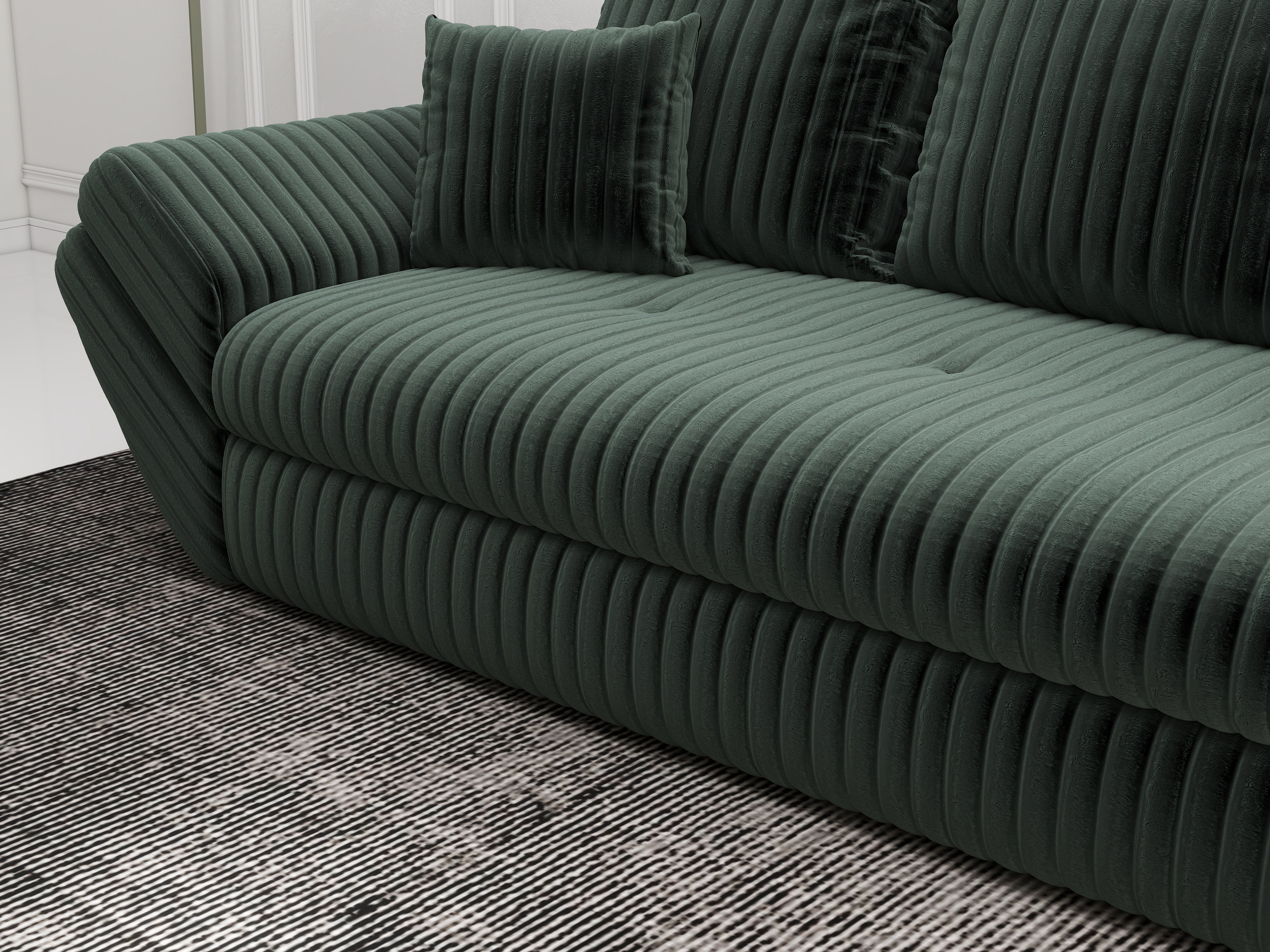 Canapea extensibilă dumonde cu ladă de depozitare si sezut confortabil din spuma HR, Loana Ambience Green 250x100 cm Fabrica