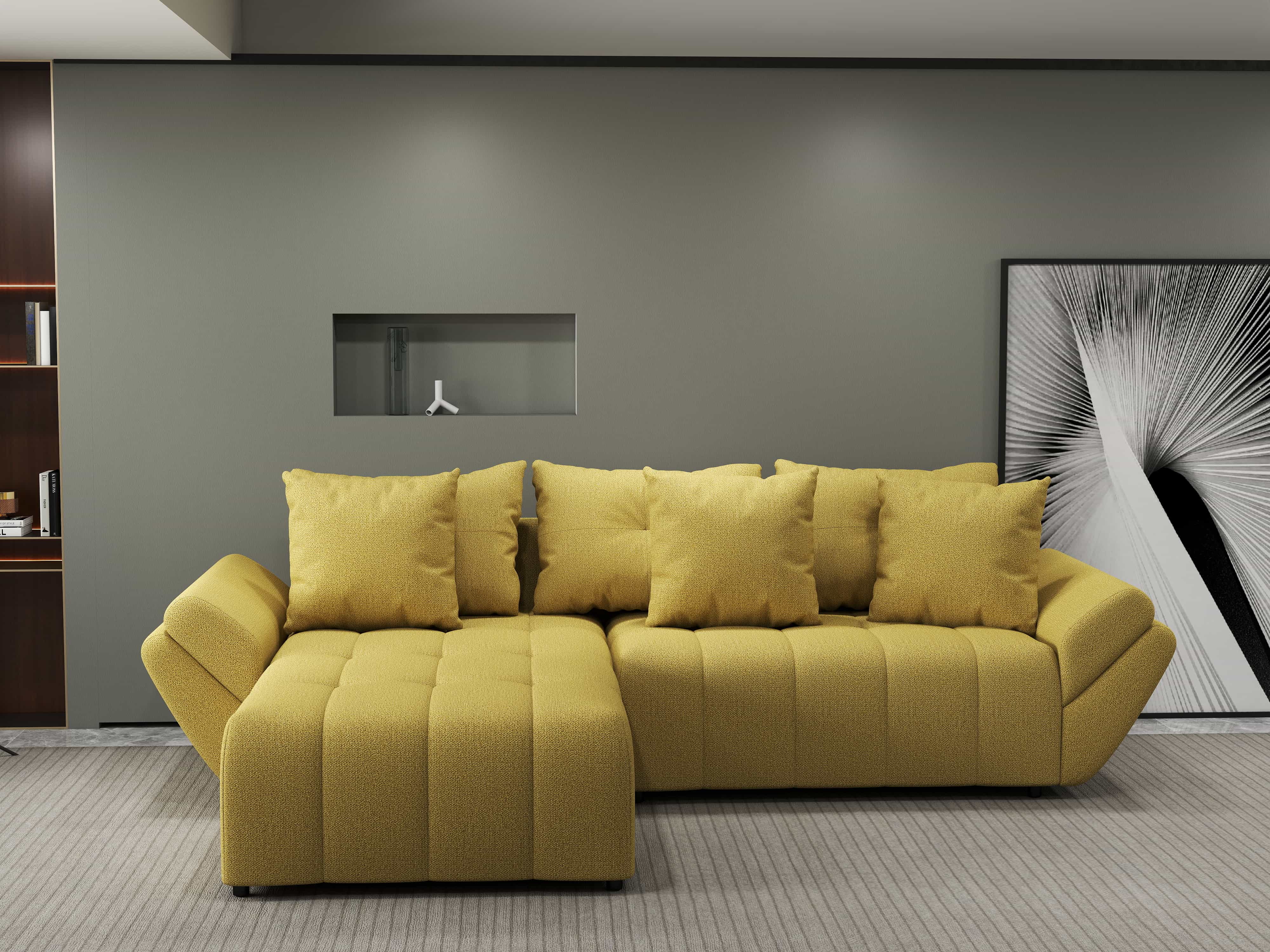 Colțar extensibil dumonde cu ladă de depozitare si sezut confortabil din spuma HR, Berlin Enjoy Melon 280x185 cm Fabrica