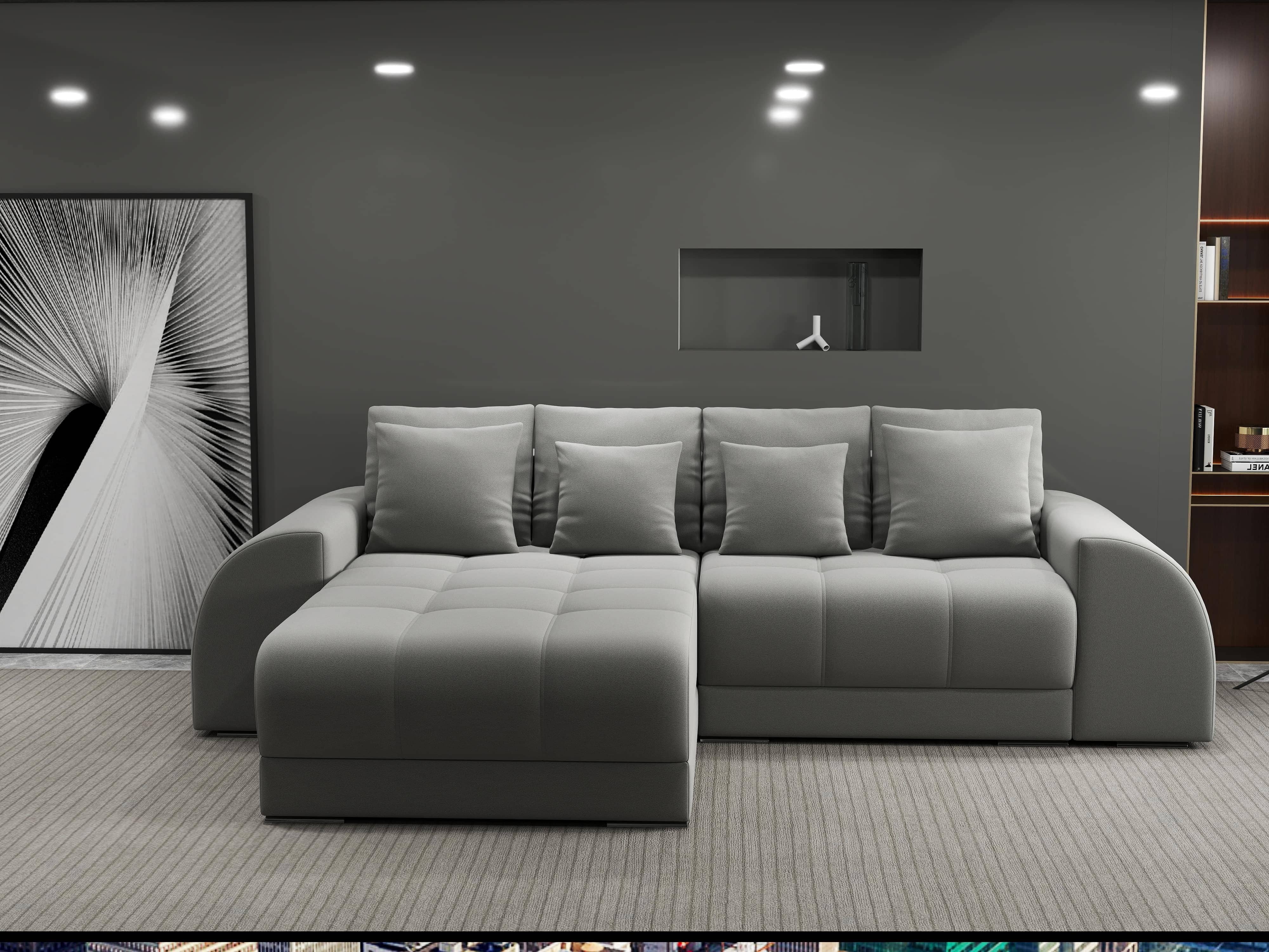 Colțar extensibil dumonde cu ladă de depozitare si sezut confortabil din spuma HR, Verona Royal Gri 290x185 cm Fabrica