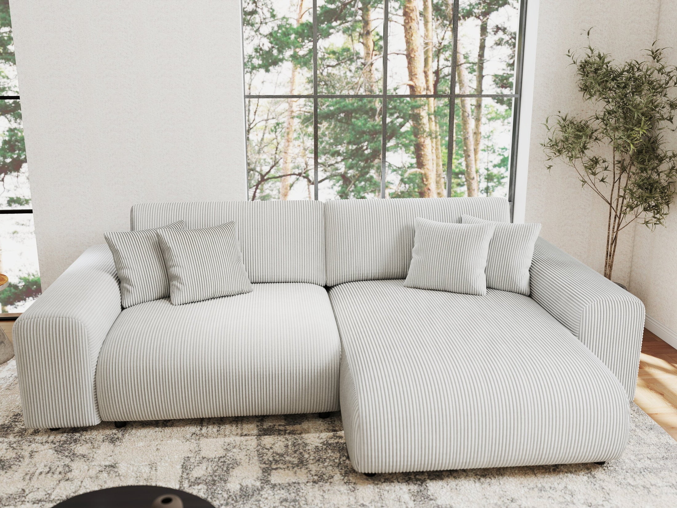 Colțar extensibil dumonde cu ladă de depozitare si sezut confortabil din spuma HR, Sarina Zoom Gri 255x168 cm II