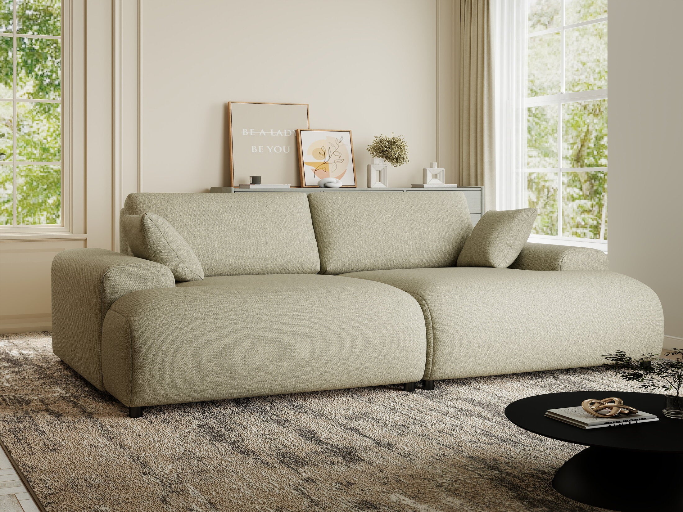 Canapea dumonde cu sezut confortabil din spuma HR, Hudson Enjoy Bej 237x144 cm