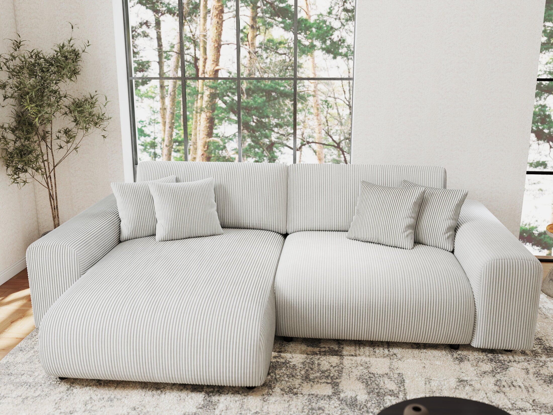 Colțar extensibil dumonde cu ladă de depozitare si sezut confortabil din spuma HR, Sarina Zoom Gri 255x168 cm