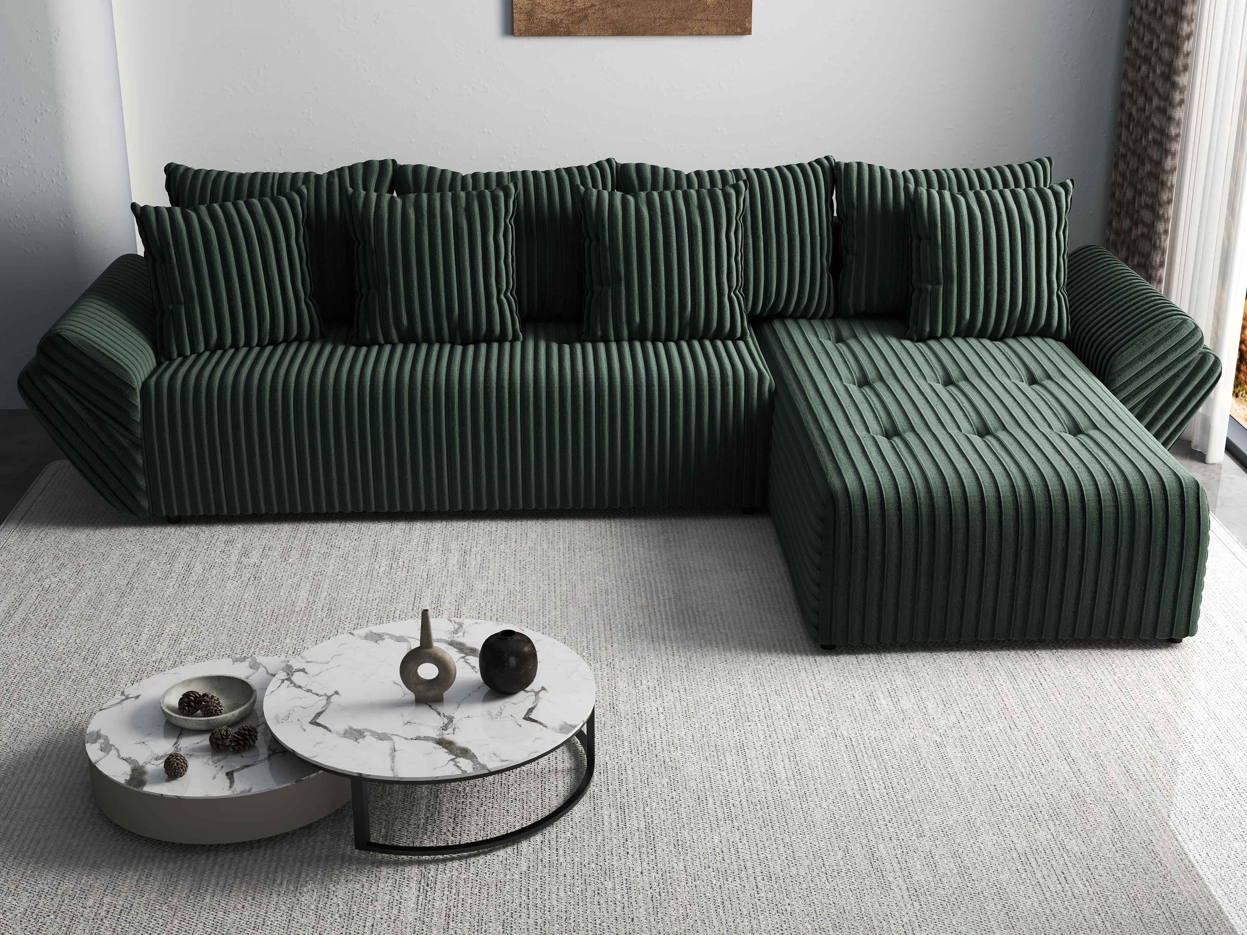 Colțar extensibil dumonde cu ladă de depozitare si sezut confortabil din spuma HR, Berlin XL Ambience Green II 350x185 cm Fabrica