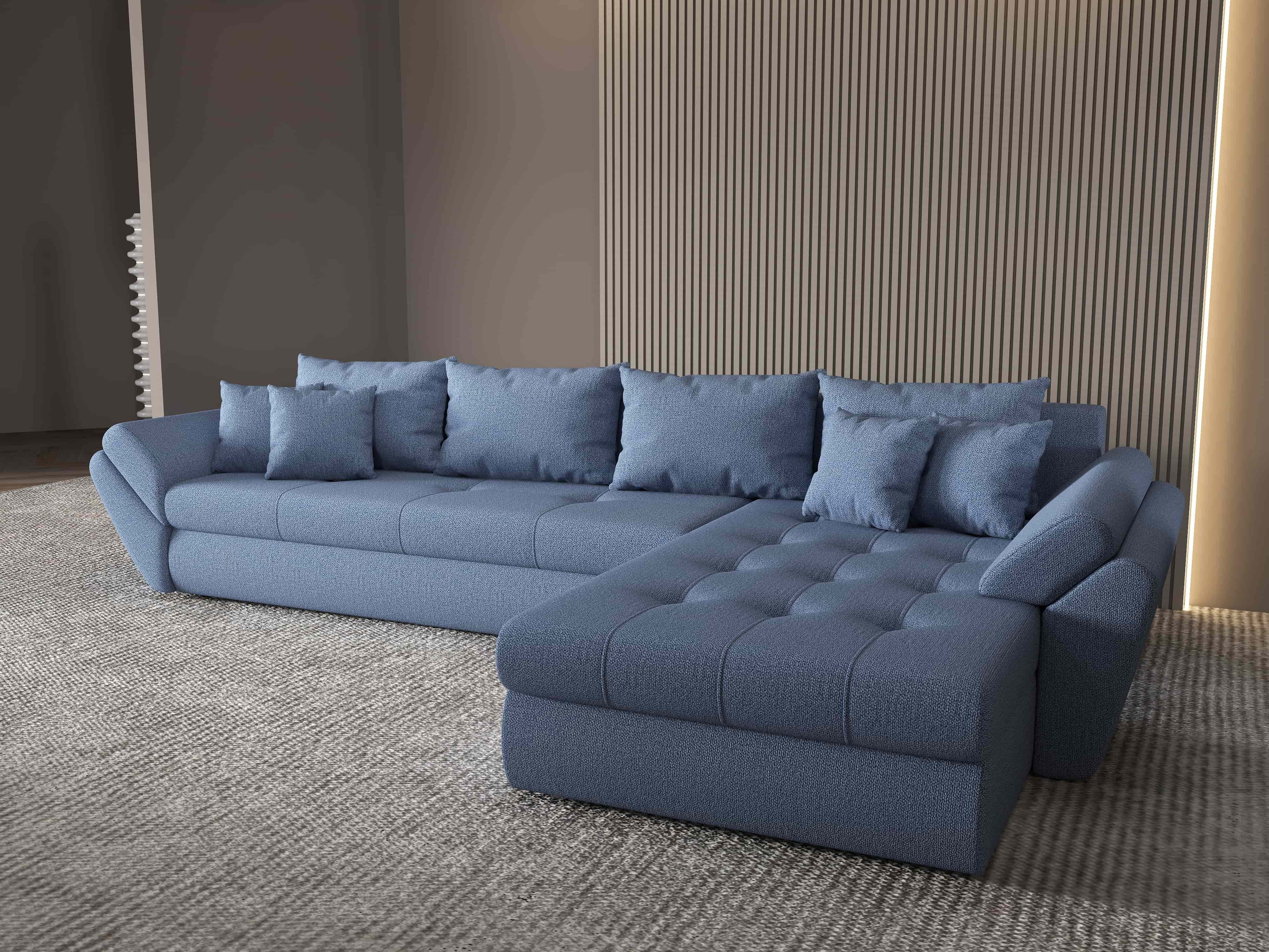 Colțar extensibil dumonde cu ladă de depozitare si sezut confortabil din spuma HR, Loana XL Enjoy Albastru II 335x185 cm Fabrica