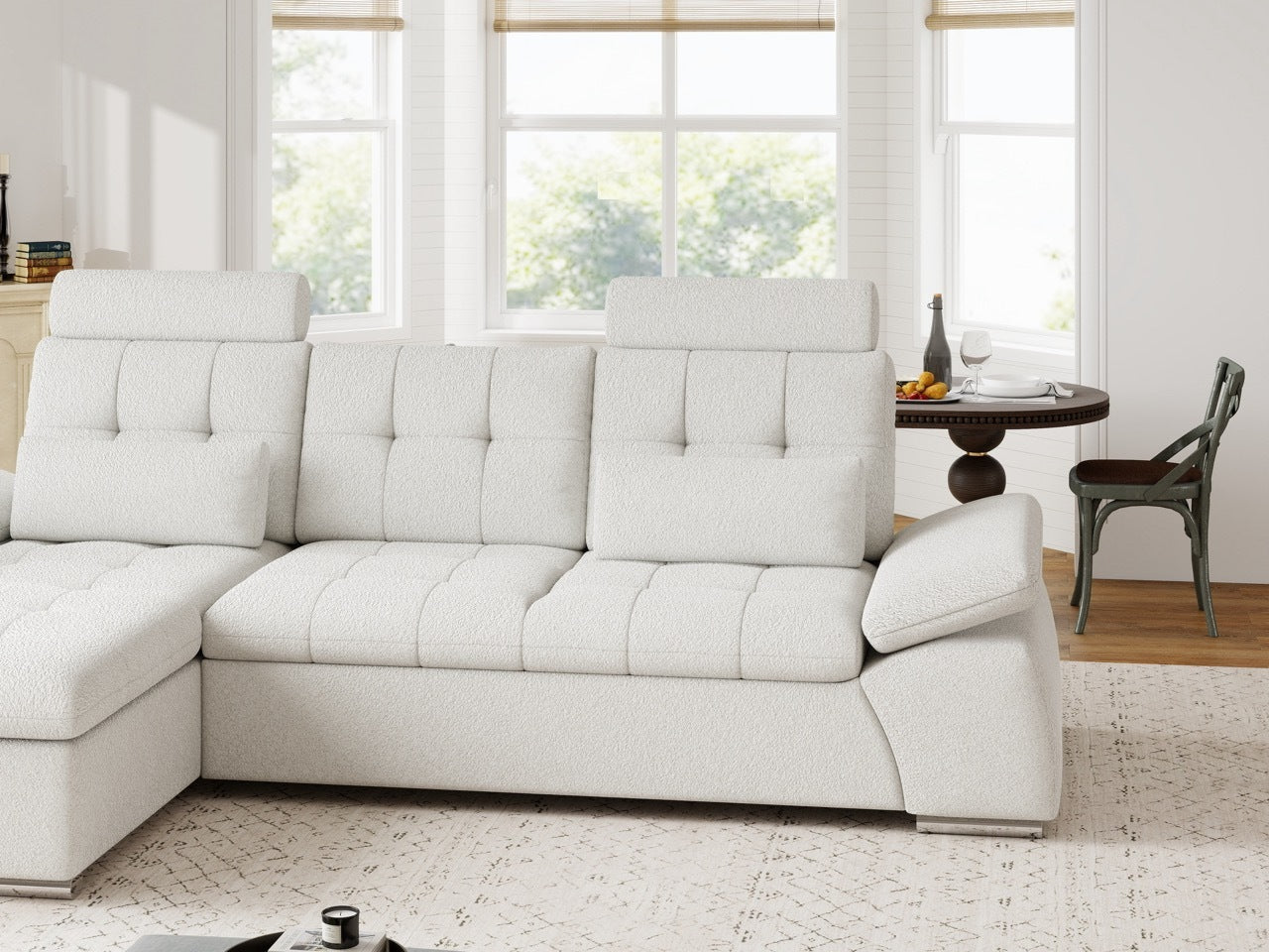 Colțar extensibil dumonde cu ladă de depozitare și șezut confortabil din spumă HR, Merkur Euphoria Alb 270x168 cm