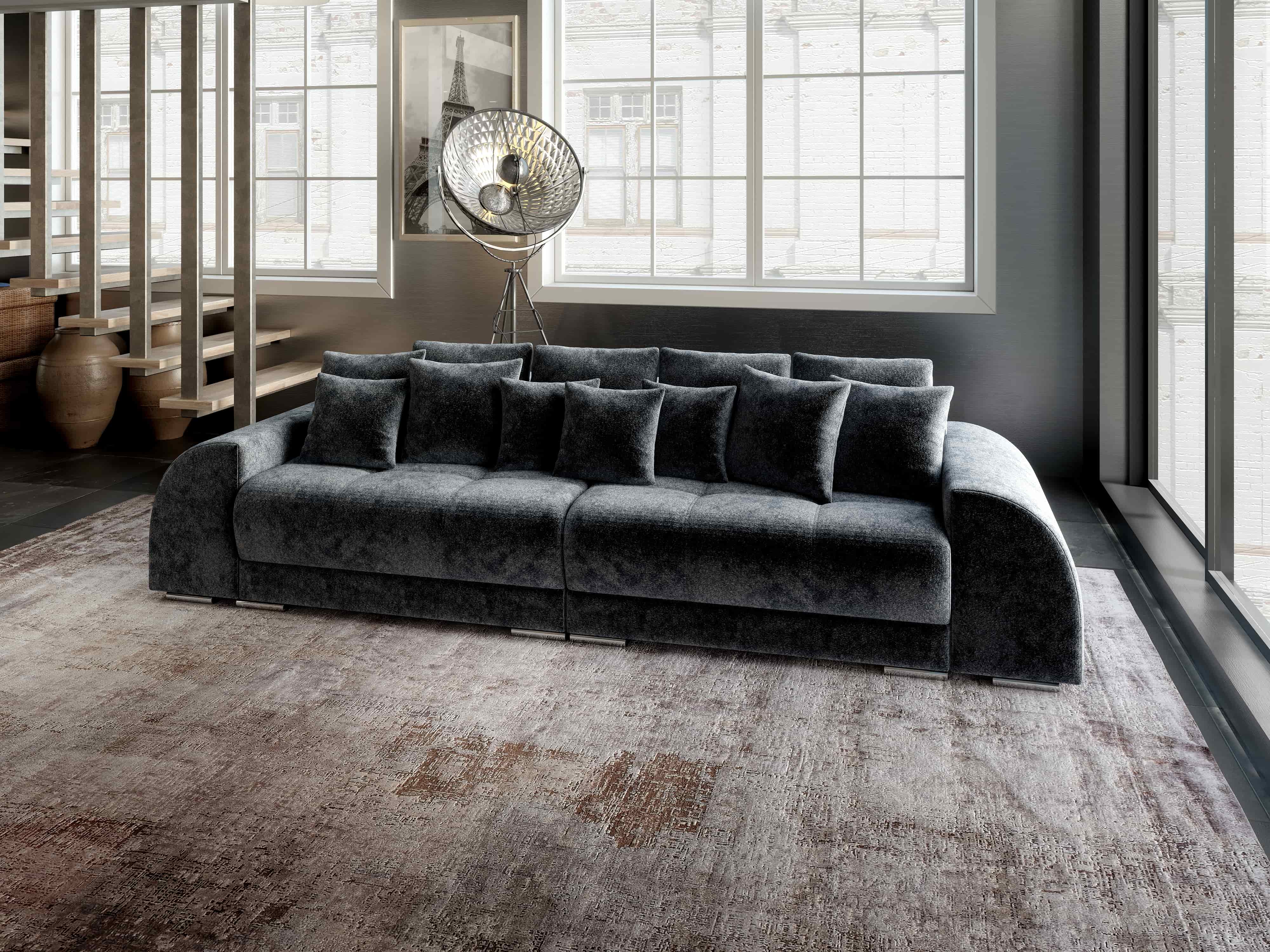 Canapea extensibilă dumonde cu 2 lăzi de depozitare si sezut confortabil din spuma HR, Verona Euphoria Grafit 310x100 cm Fabrica