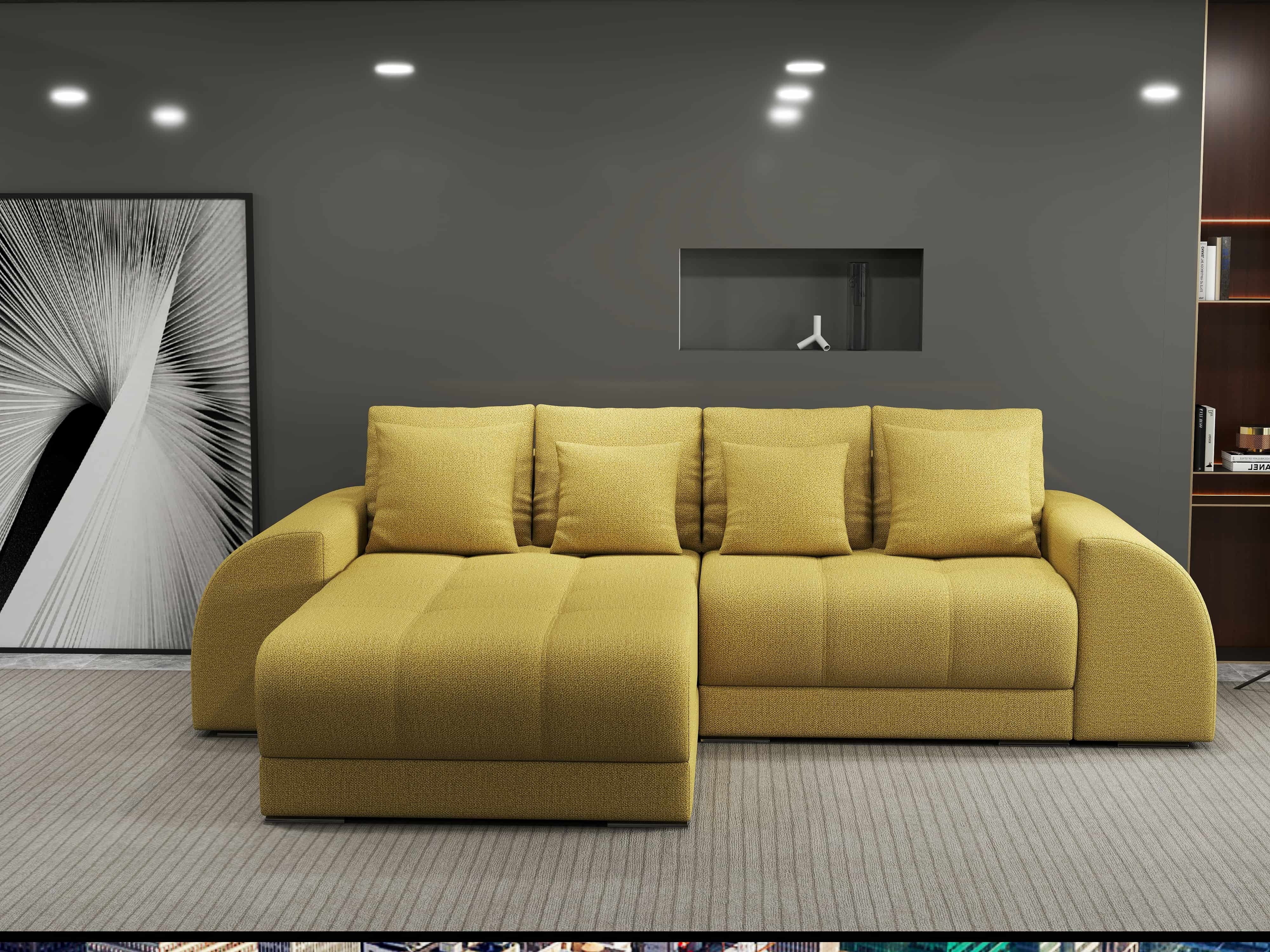 Colțar extensibil dumonde cu ladă de depozitare si sezut confortabil din spuma HR, Verona Enjoy Melon 290x185 cm Fabrica