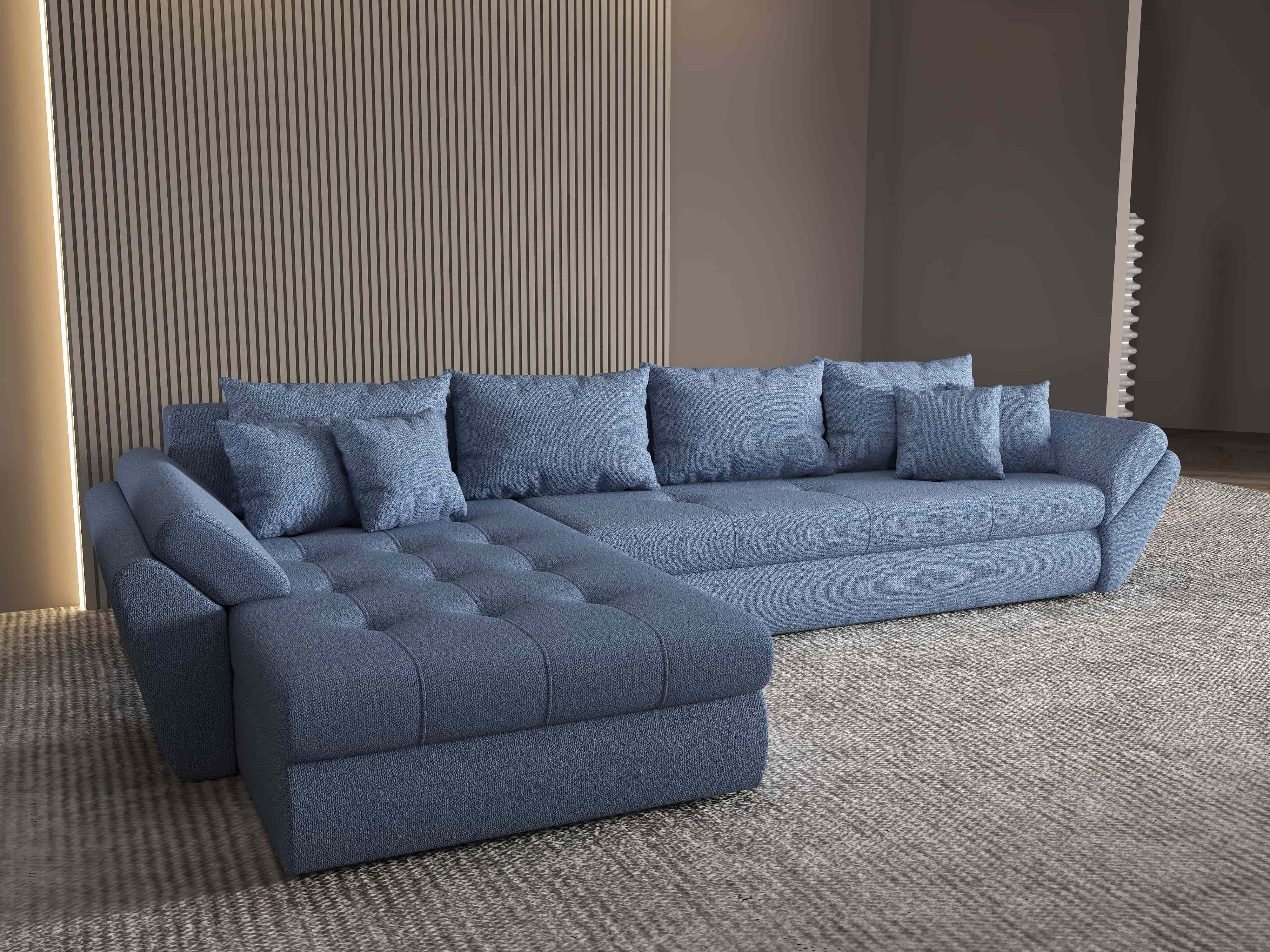 Colțar extensibil dumonde cu ladă de depozitare si sezut confortabil din spuma HR, Loana XL Enjoy Albastru 335x185 cm Fabrica