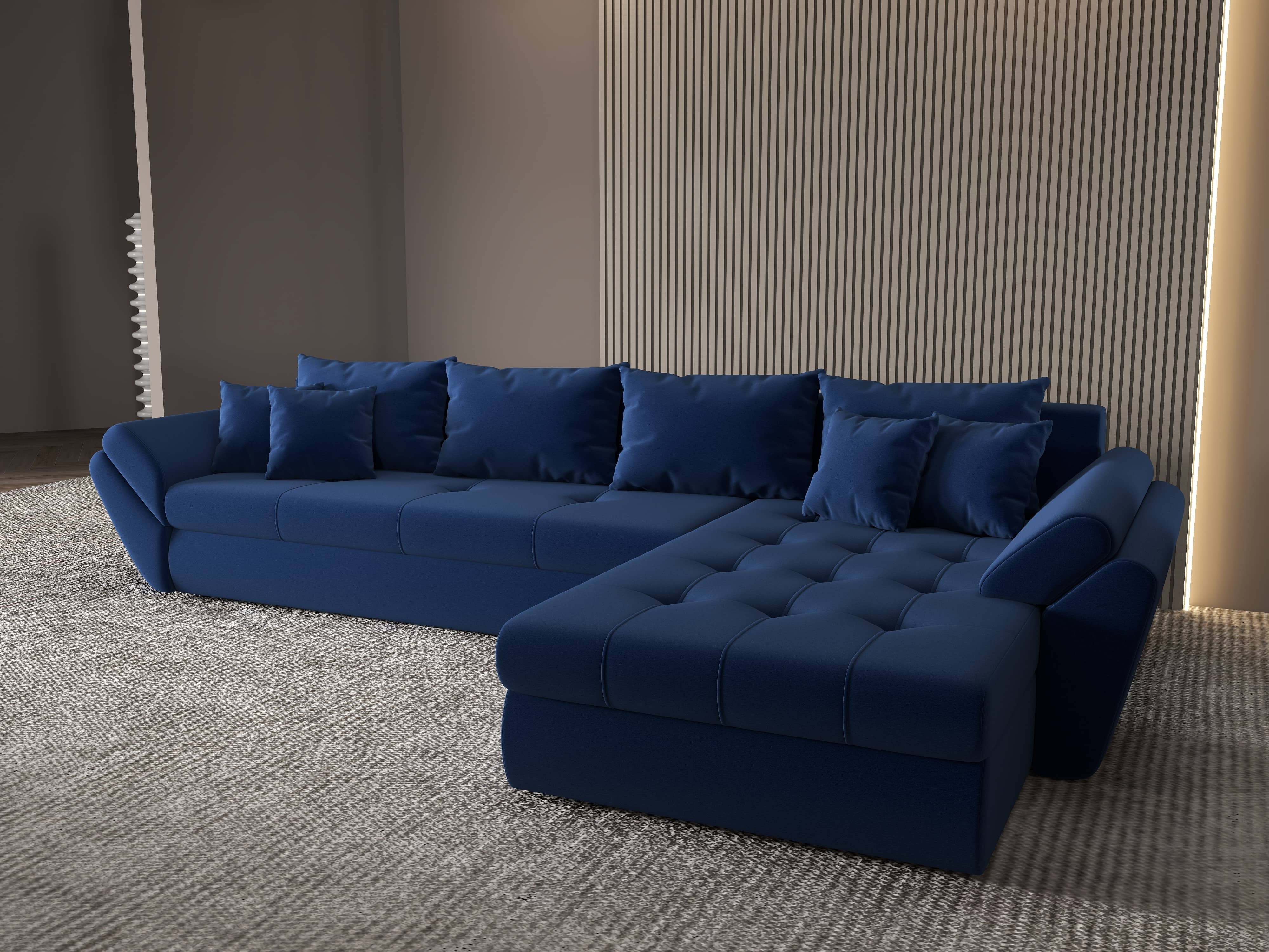 Colțar extensibil dumonde cu ladă de depozitare si sezut confortabil din spuma HR, Loana XL Royal Albastru II 335x185 cm Fabrica
