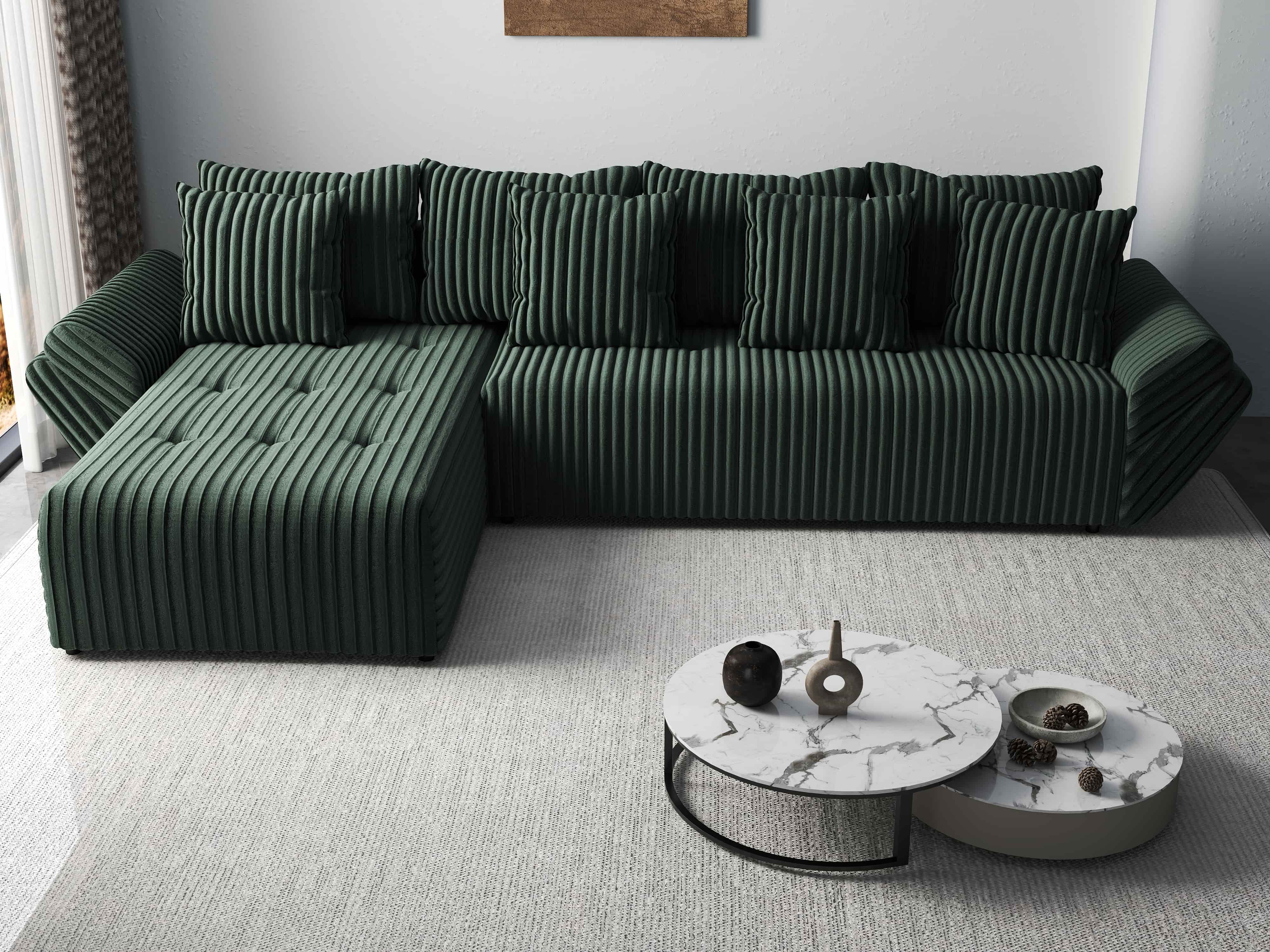Colțar extensibil dumonde cu ladă de depozitare si sezut confortabil din spuma HR, Berlin XL Ambience Green 350x185 cm Fabrica