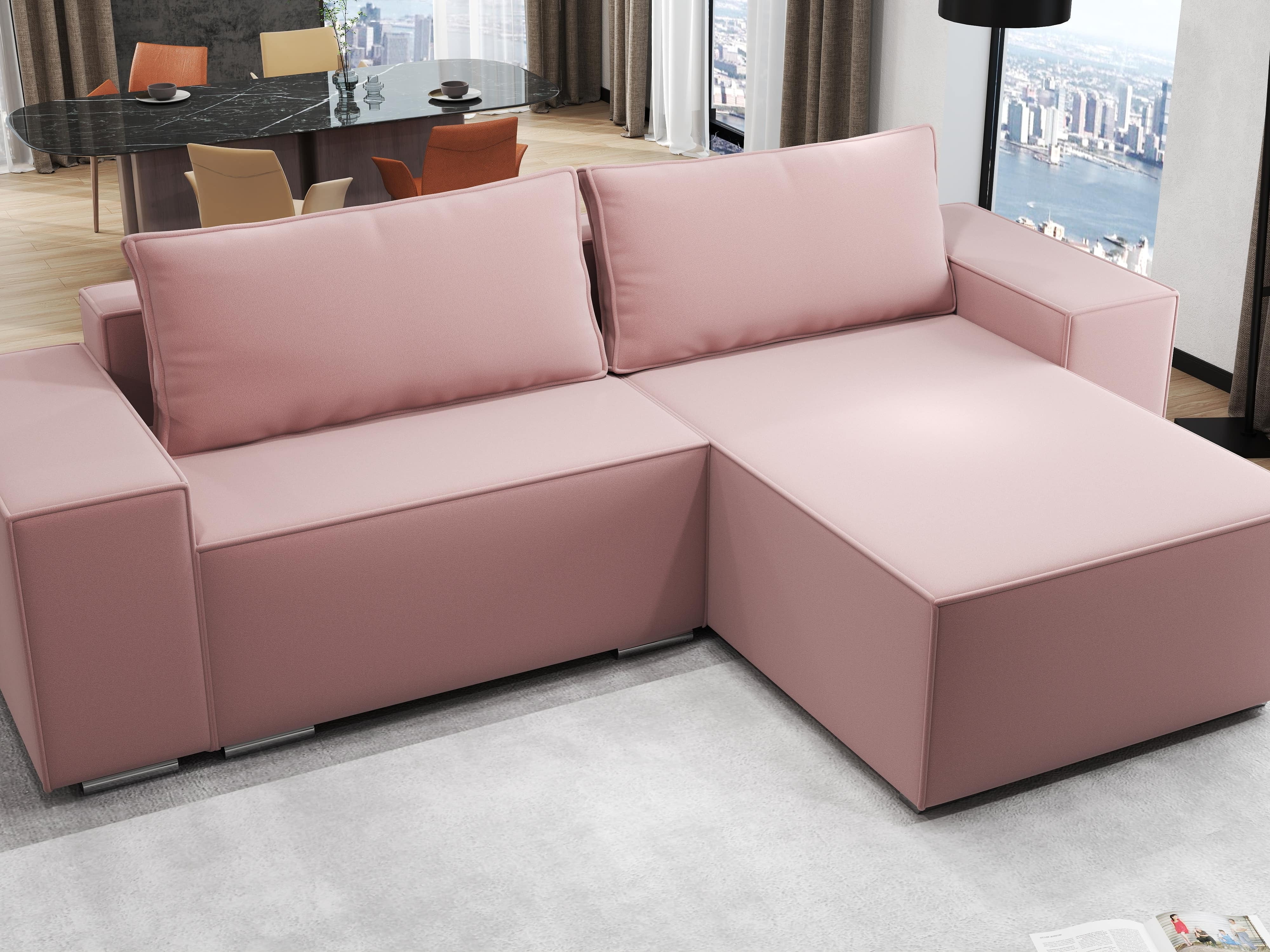 Colțar extensibil dumonde cu ladă de depozitare si sezut confortabil din spuma HR, Dream Royal Roz 290x185 cm II Fabrica