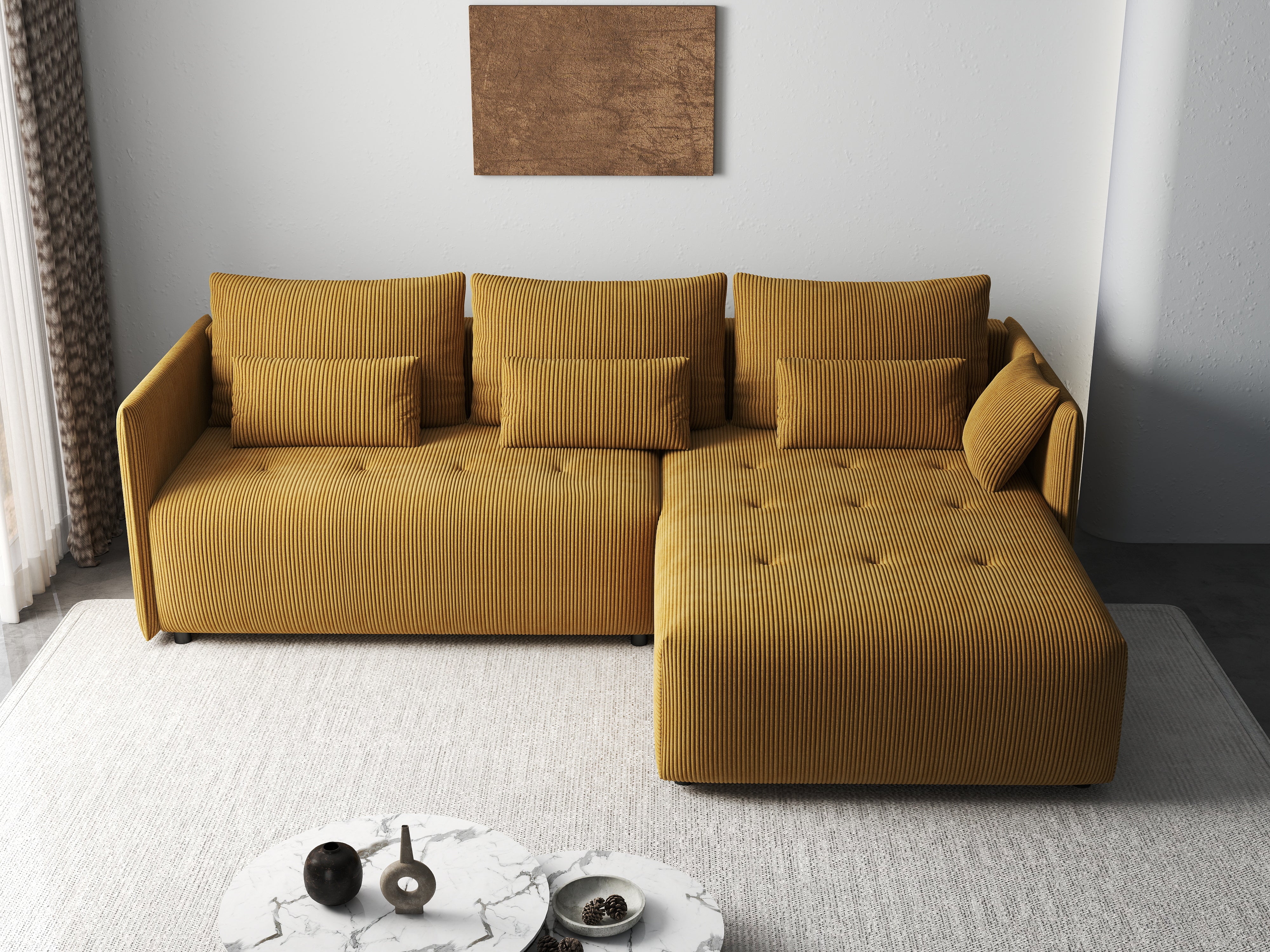 Colțar extensibil dumonde cu ladă de depozitare si sezut confortabil din spuma HR, Malta Zoom Mustar 235x185 cm Fabrica