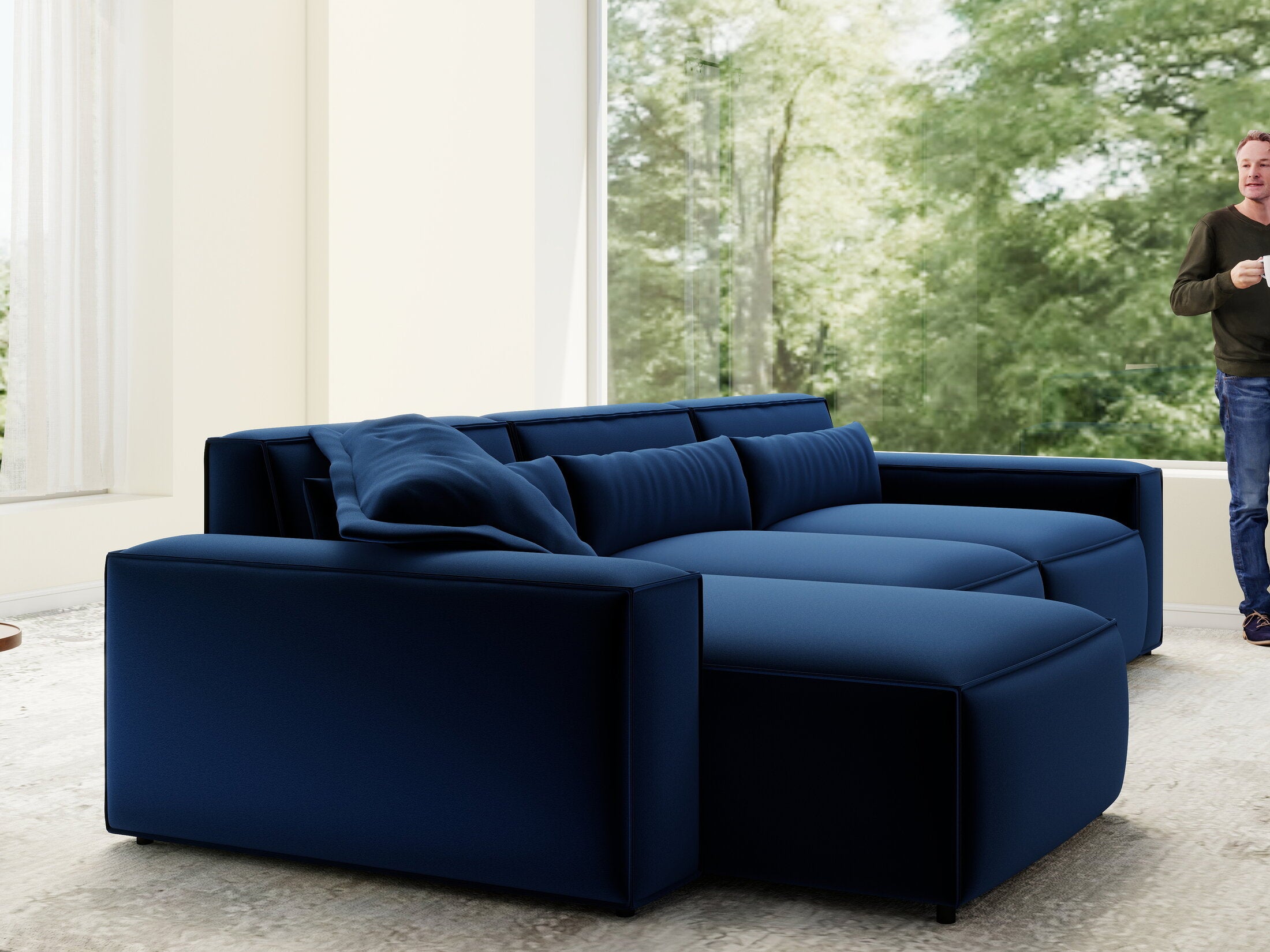 Colțar dumonde cu sezut confortabil din spuma HR, Marvelo XL Royal Albastru Navy 366x175 cm