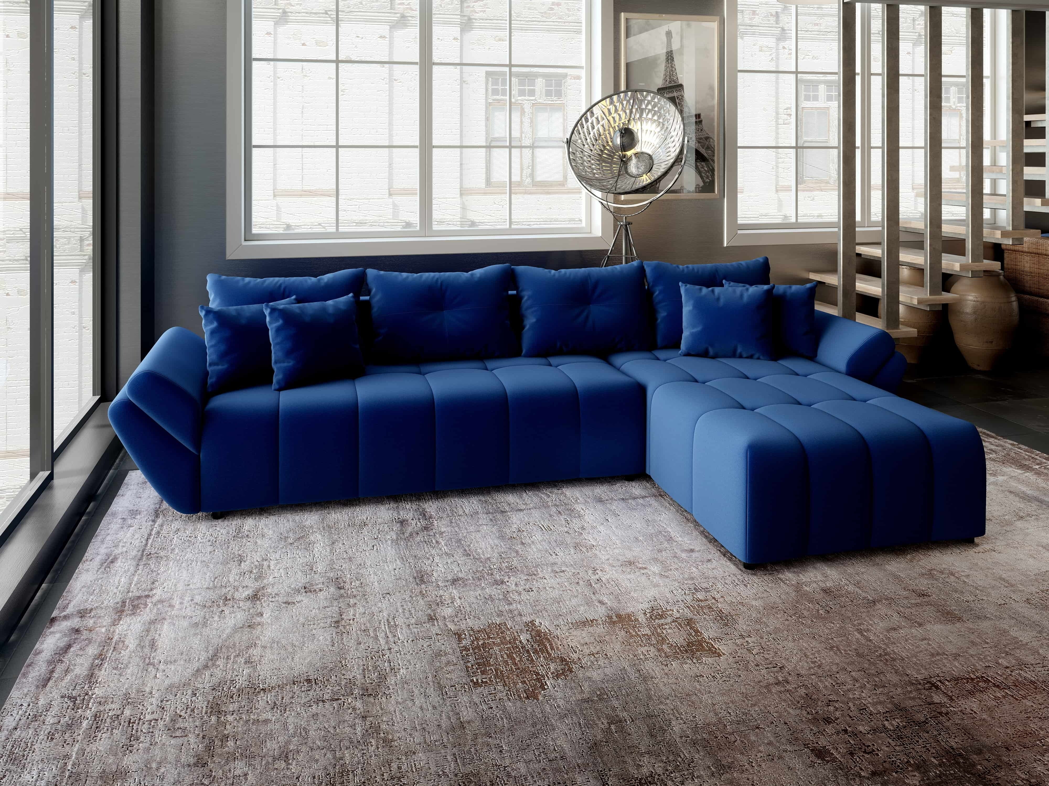 Colțar extensibil dumonde cu ladă de depozitare si sezut confortabil din spuma HR, Berlin XL Royal Albastru 350x185 cm II Fabrica