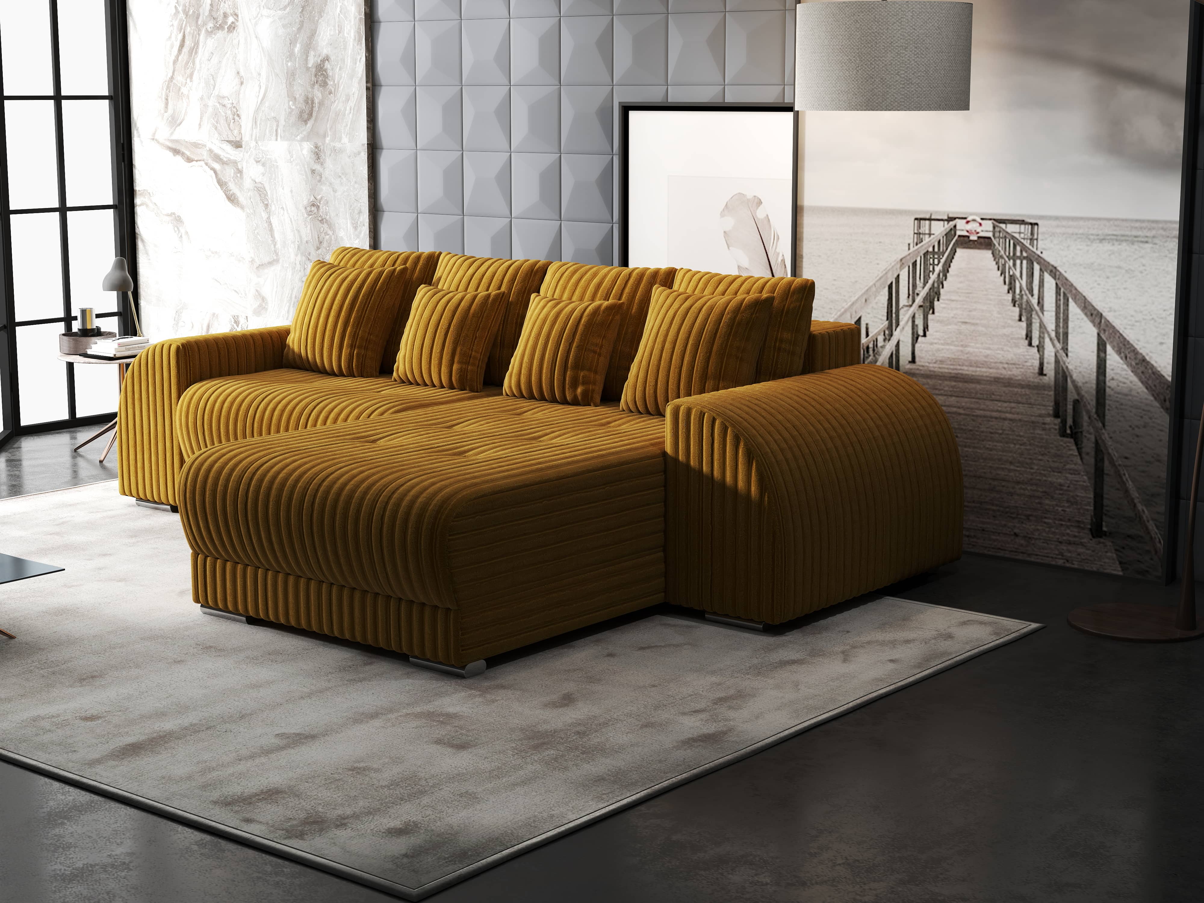 Colțar extensibil dumonde cu ladă de depozitare si sezut confortabil din spuma HR, Verona Ambience Mustar II 290x185 cm Fabrica