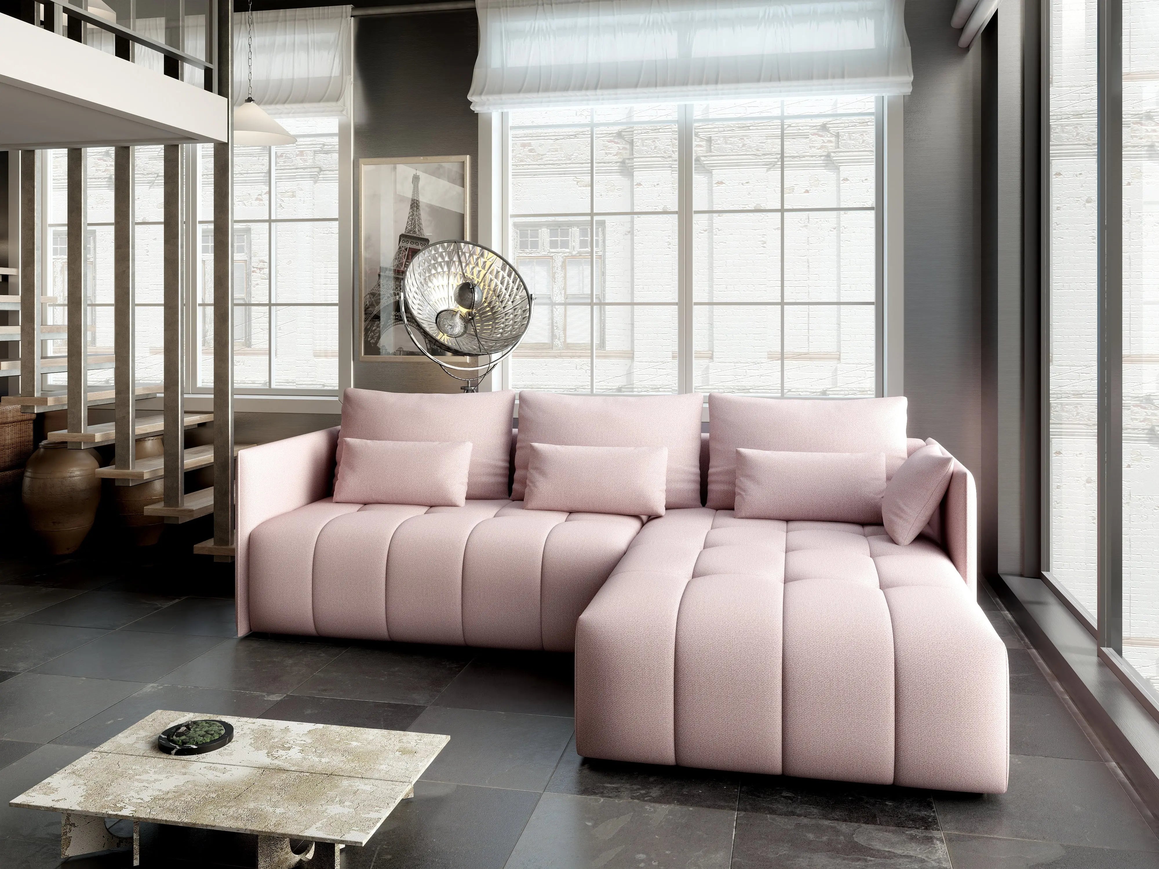 Colțar extensibil dumonde cu ladă de depozitare si sezut confortabil din spuma HR, Malta Rosa II 235x185 cm Fabrica