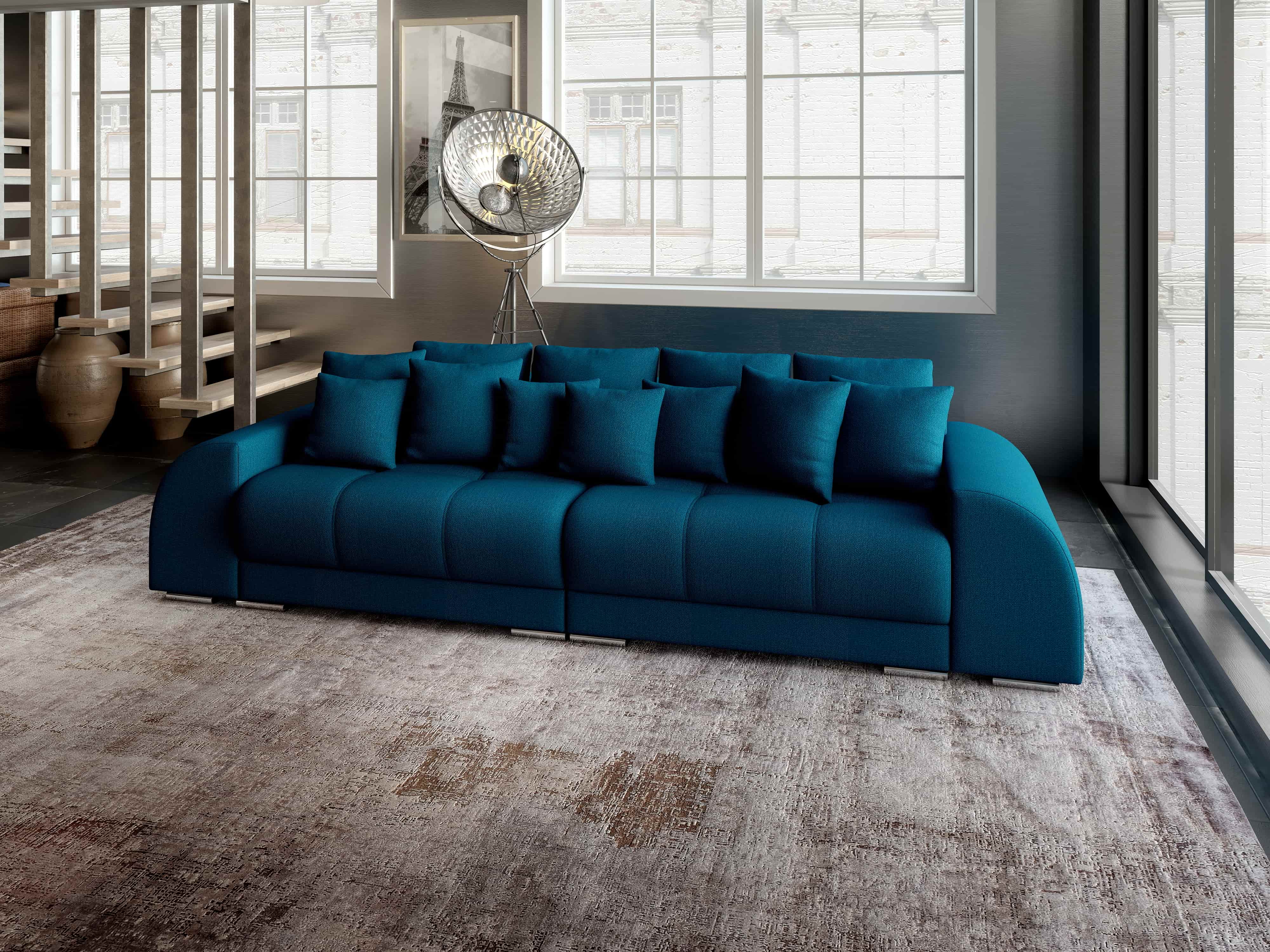 Canapea extensibilă dumonde cu 2 lăzi de depozitare si sezut confortabil din spuma HR, Big Sofa Verona Verde Petrol 310x100 cm Fabrica