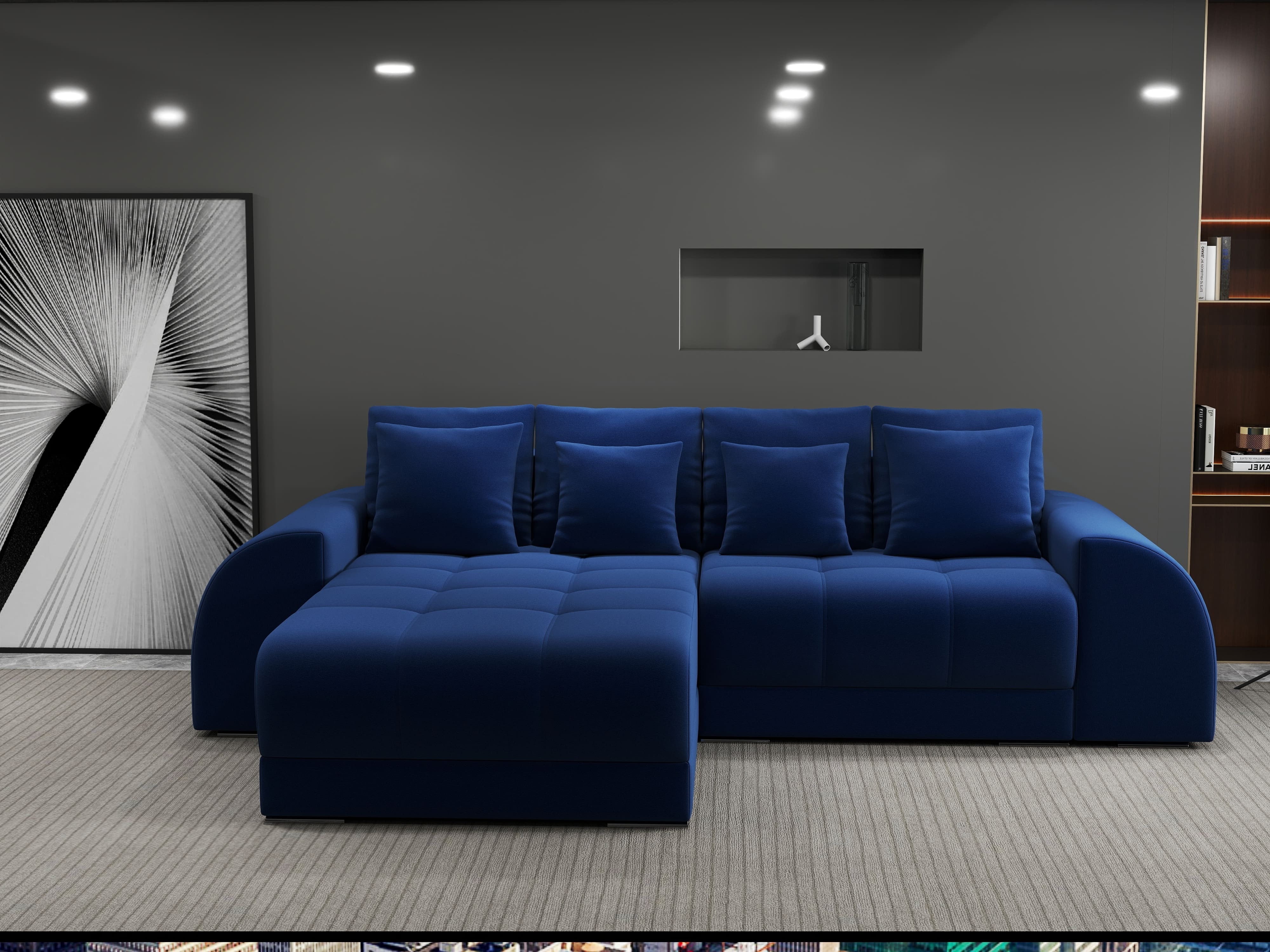 Colțar extensibil dumonde cu ladă de depozitare si sezut confortabil din spuma HR, Verona Royal Albastru 290x185 cm Fabrica