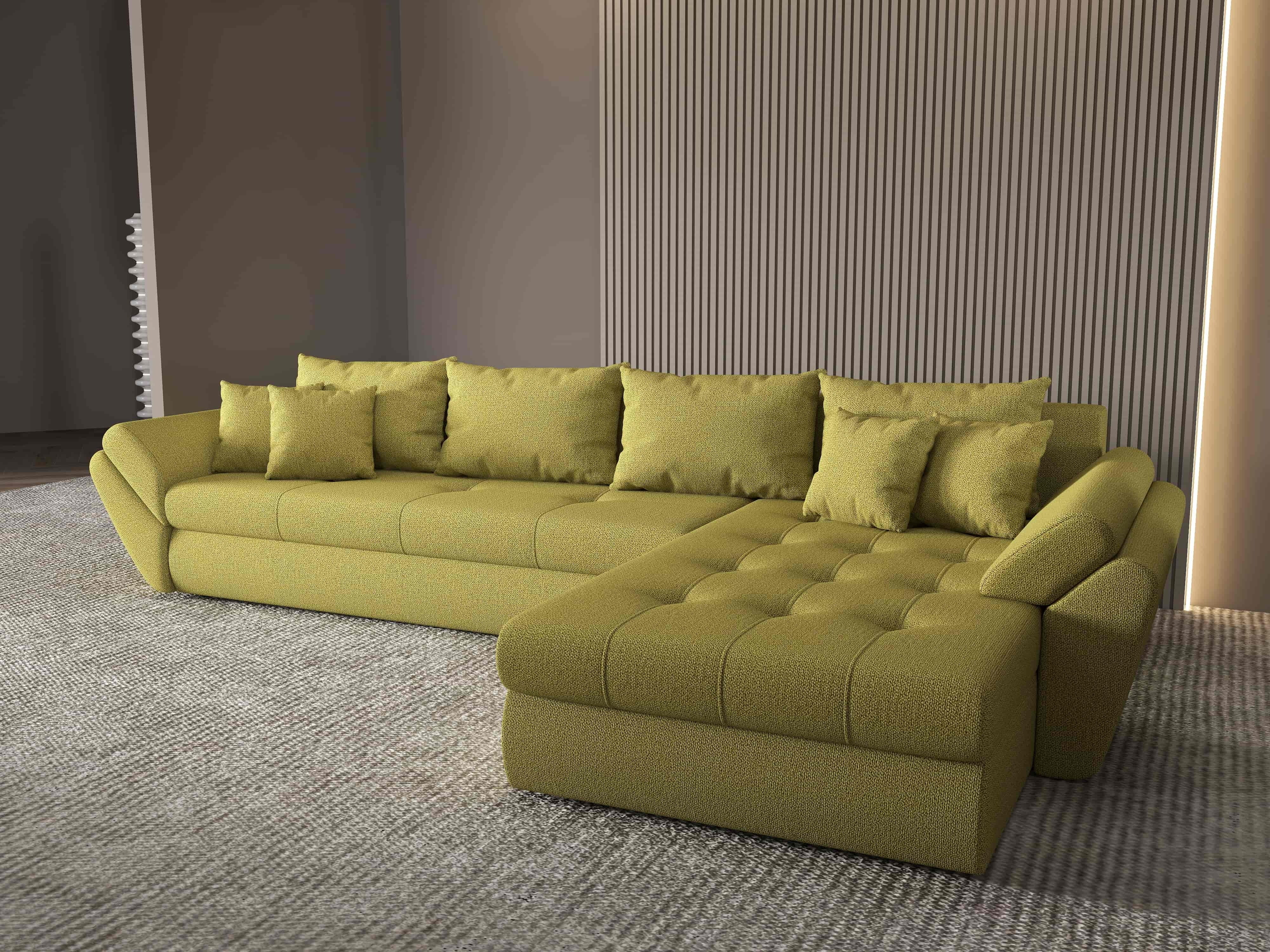 Colțar extensibil dumonde cu ladă de depozitare si sezut confortabil din spuma HR, Loana XL Enjoy Verde II 335x185 cm Fabrica