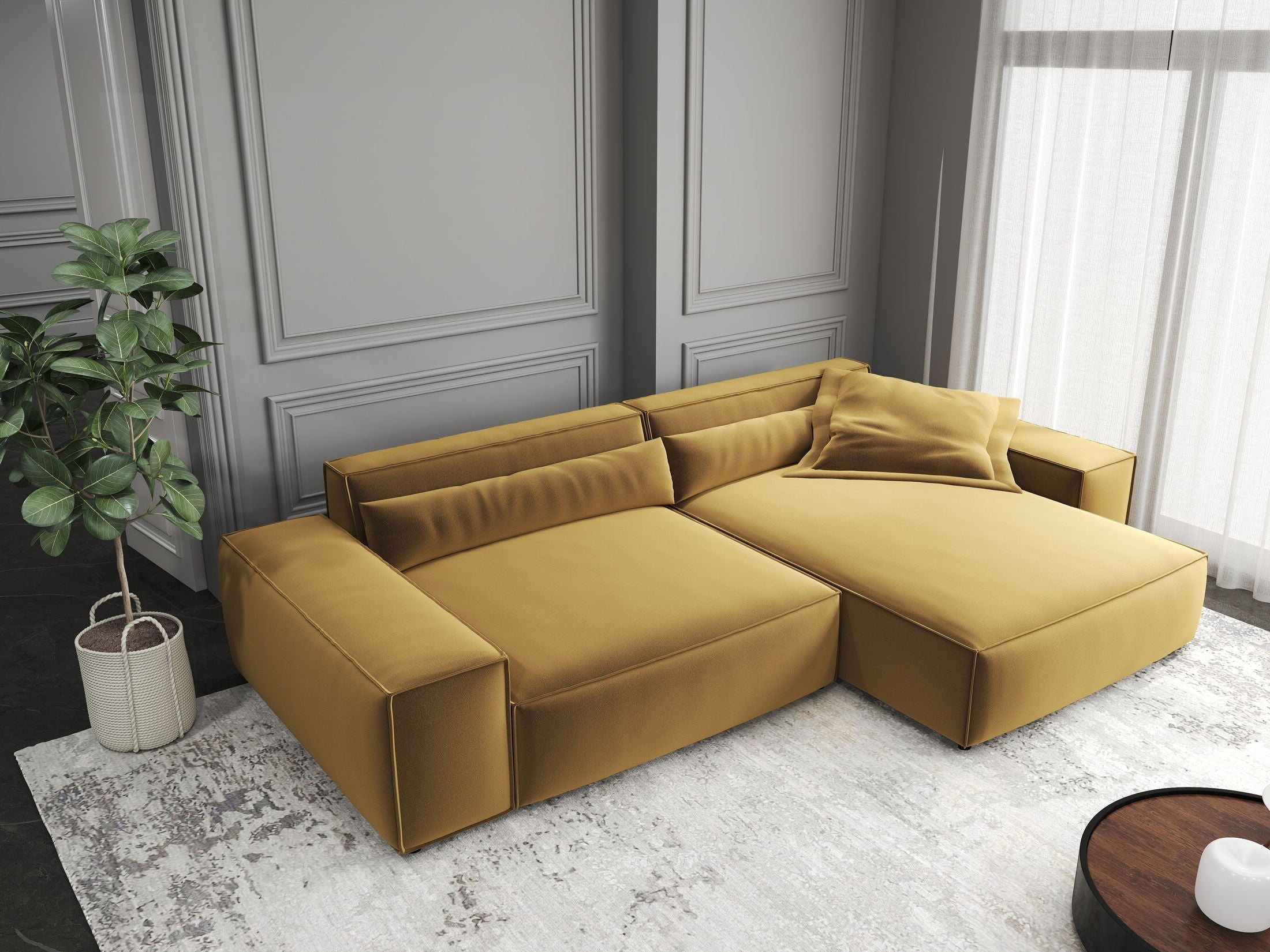 Colțar dumonde cu șezut confortabil din spumă HR, Marvelo Royal Mustar 264x175 cm II