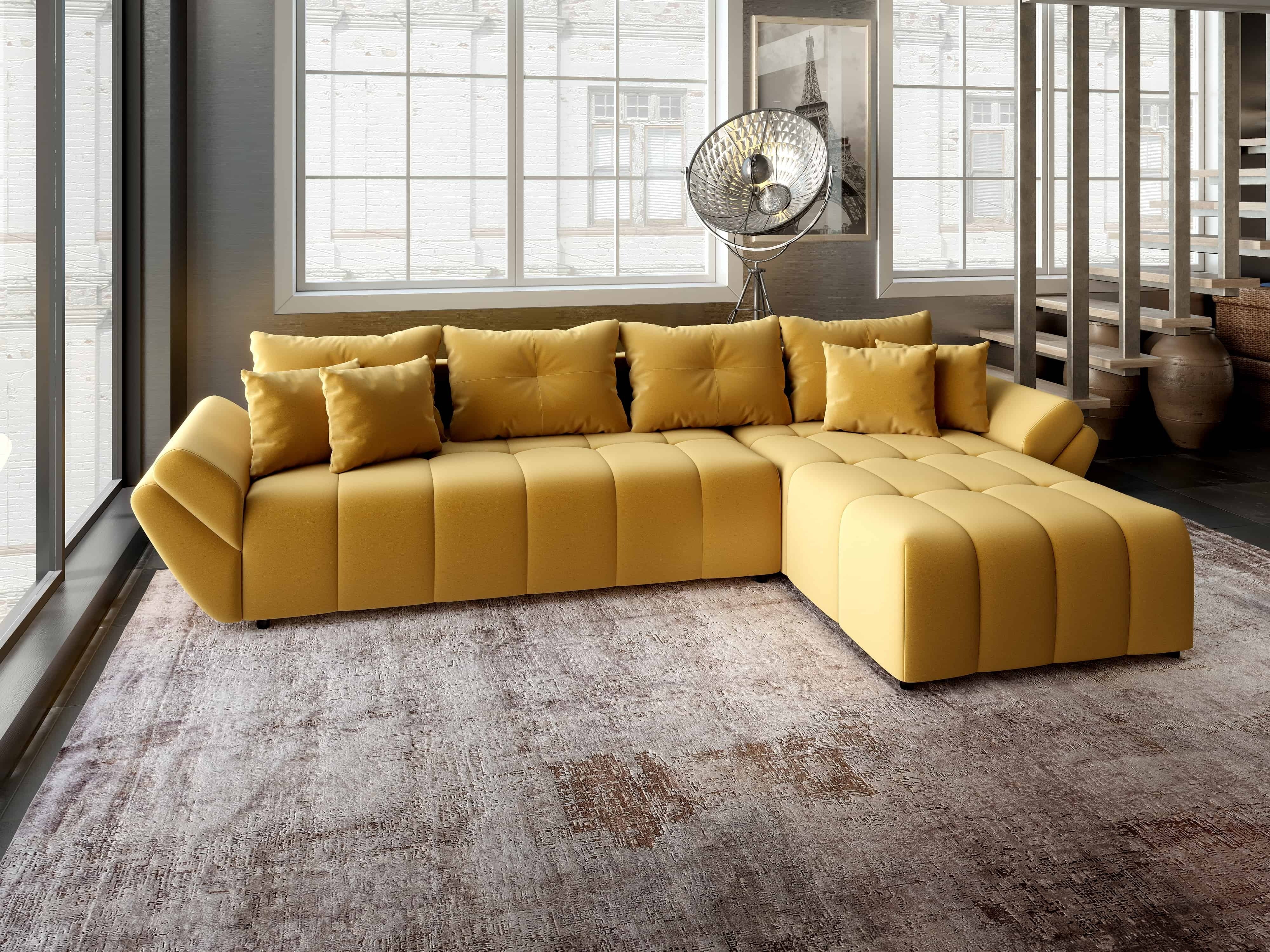 Colțar extensibil dumonde cu ladă de depozitare si sezut confortabil din spuma HR, Berlin XL Royal Mustar 350x185 cm II Fabrica