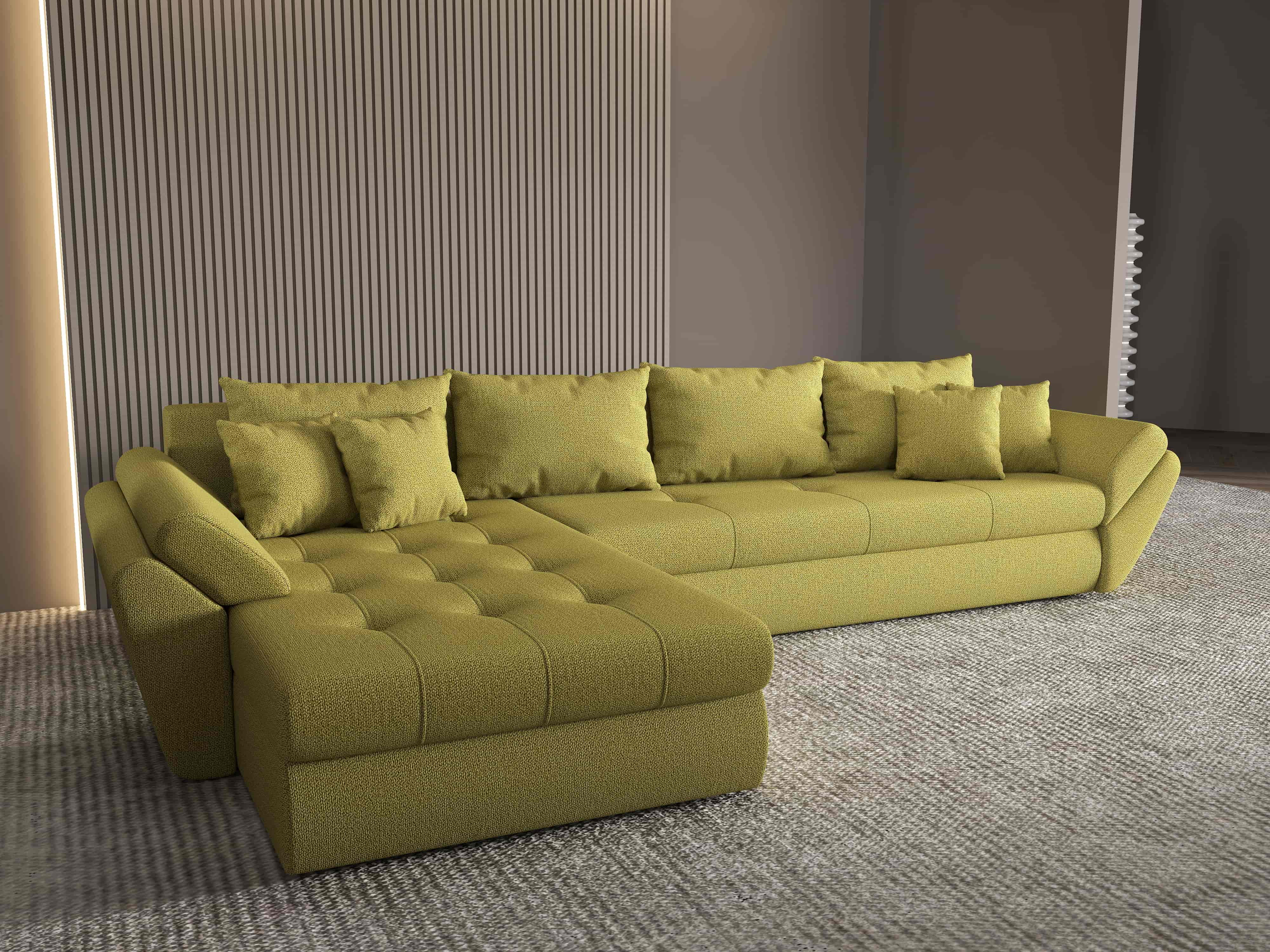 Colțar extensibil dumonde cu ladă de depozitare si sezut confortabil din spuma HR, Loana XL Enjoy Verde 335x185 cm Fabrica