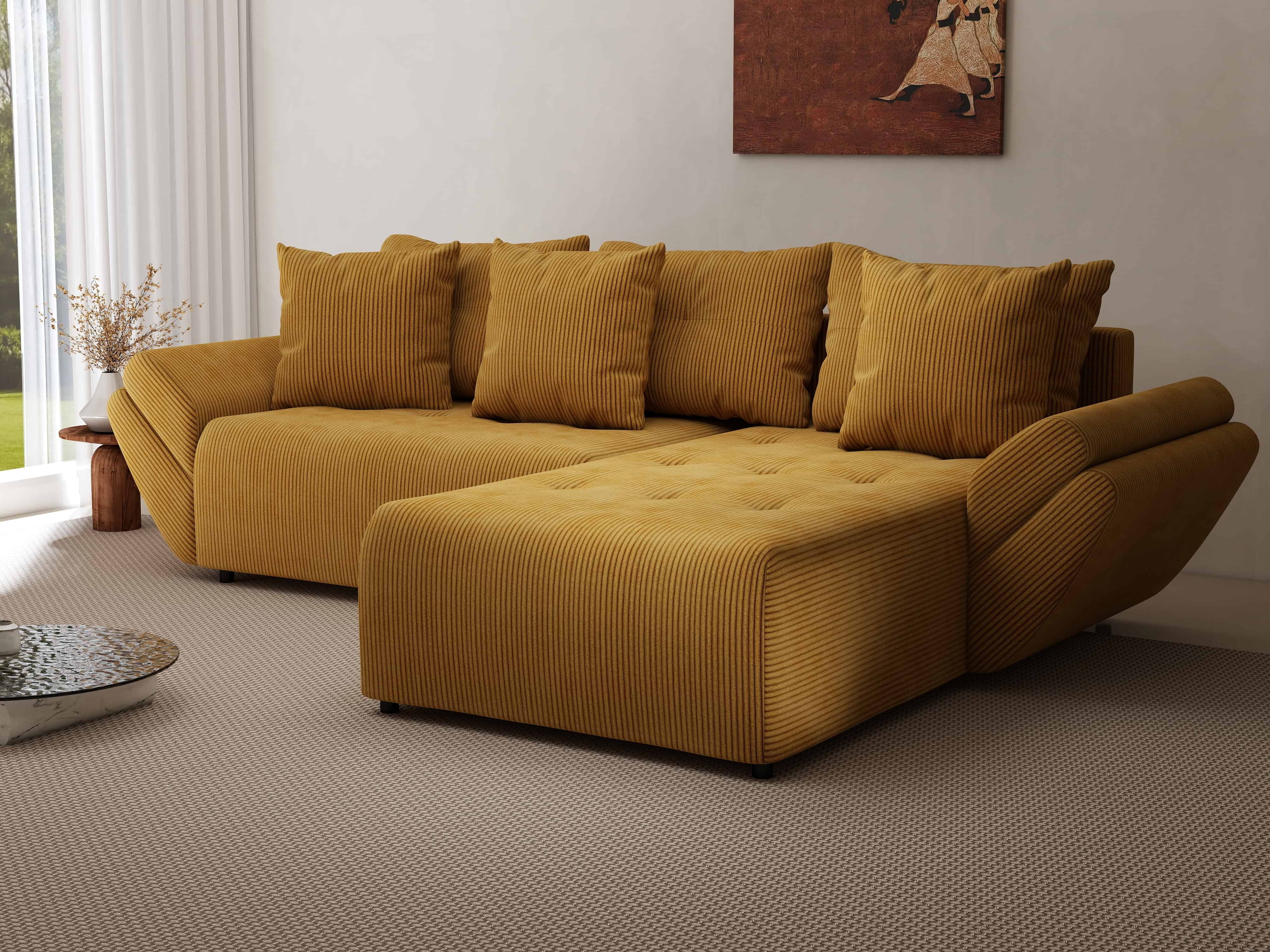 Colțar extensibil dumonde cu ladă de depozitare si sezut confortabil din spuma HR, Berlin Zoom Mustar 280x185 cm II Fabrica