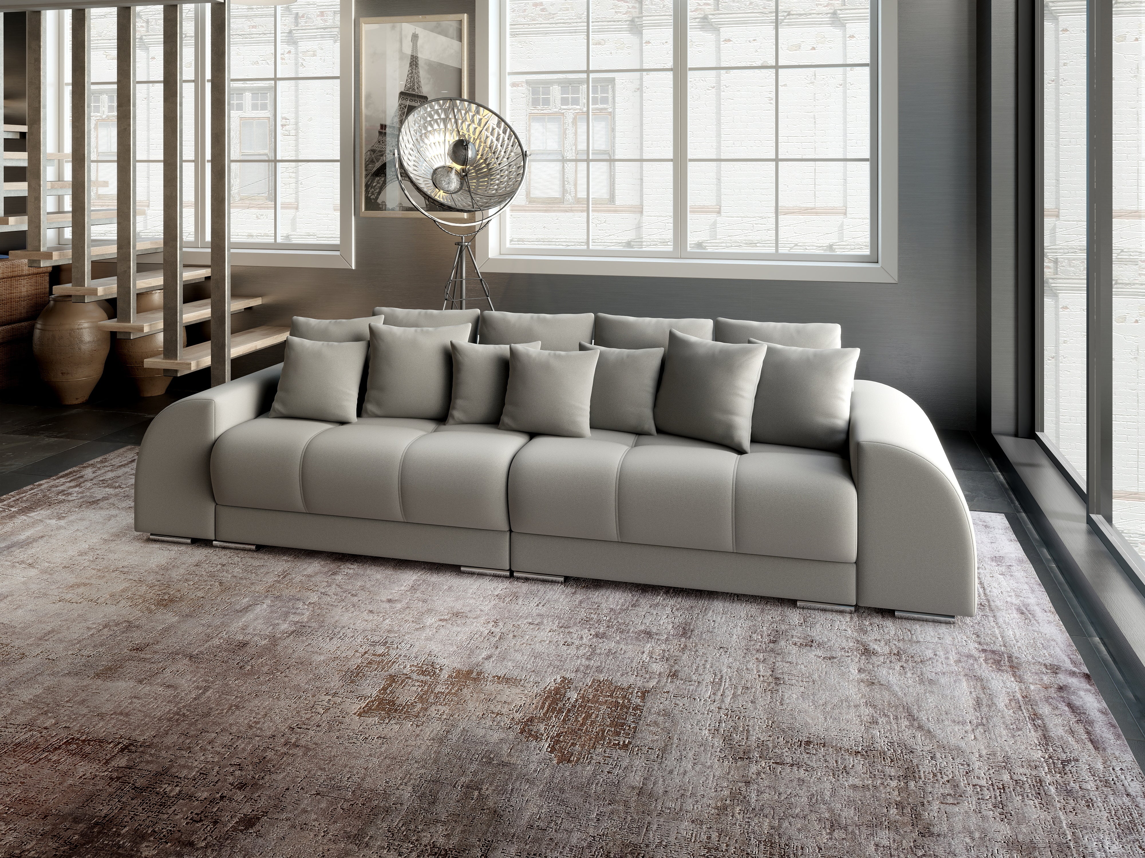 Canapea extensibilă dumonde cu 2 lăzi de depozitare si sezut confortabil din spuma HR, Verona Royal Grey 310x100 cm Fabrica