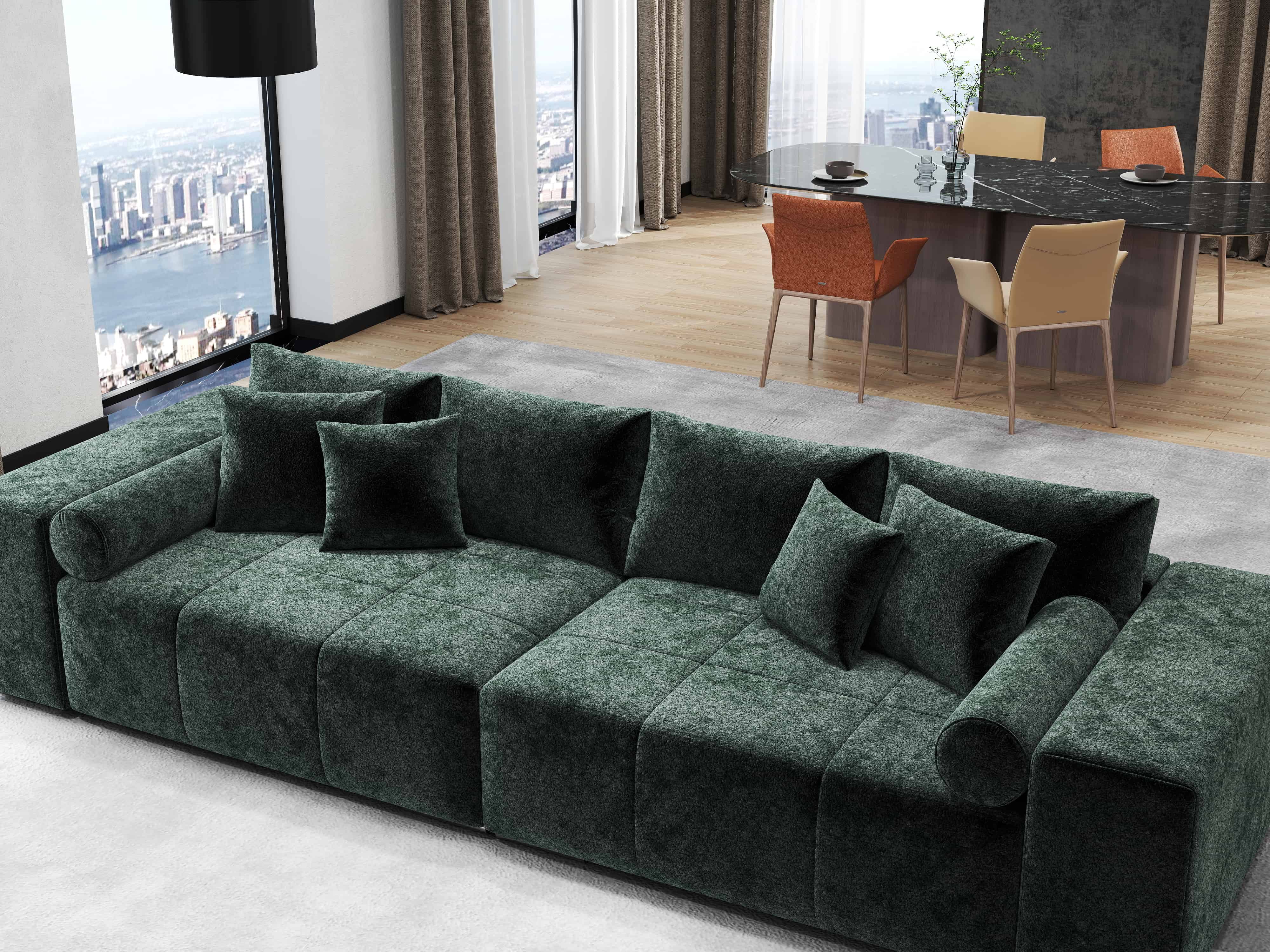 Canapea extensibilă dumonde cu ladă de depozitare si sezut confortabil din spuma HR, Marbela Euphoria Green XXL 295x100 cm fabrica