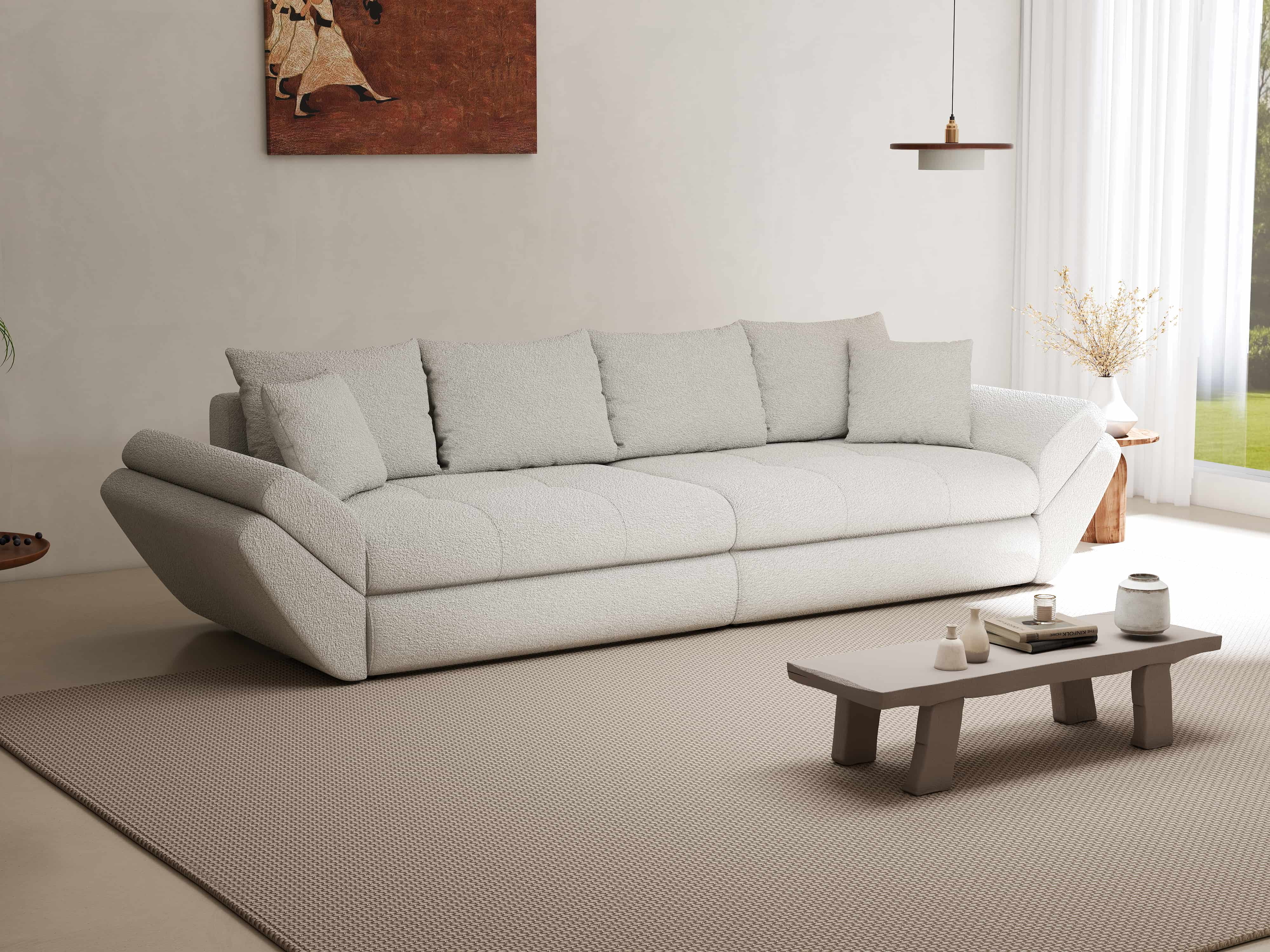 Canapea extensibilă dumonde cu ladă de depozitare si sezut confortabil din spuma HR, Loana Euphoria Ivory 300x100 cm Fabrica