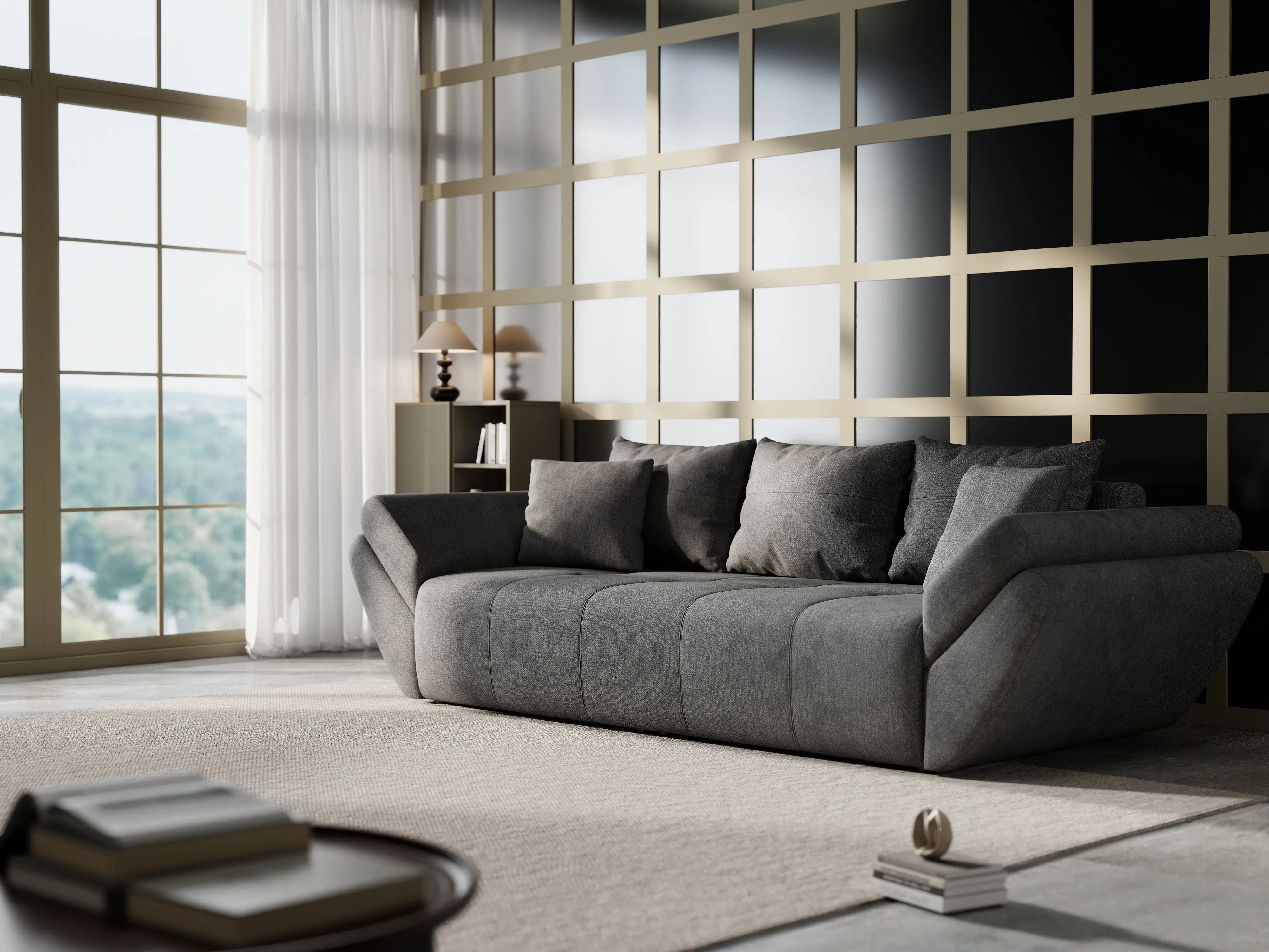 Canapea extensibilă dumonde cu ladă de depozitare si sezut confortabil din spuma HR, Berlin Enjoy Kaki 250x100 cm Fabrica