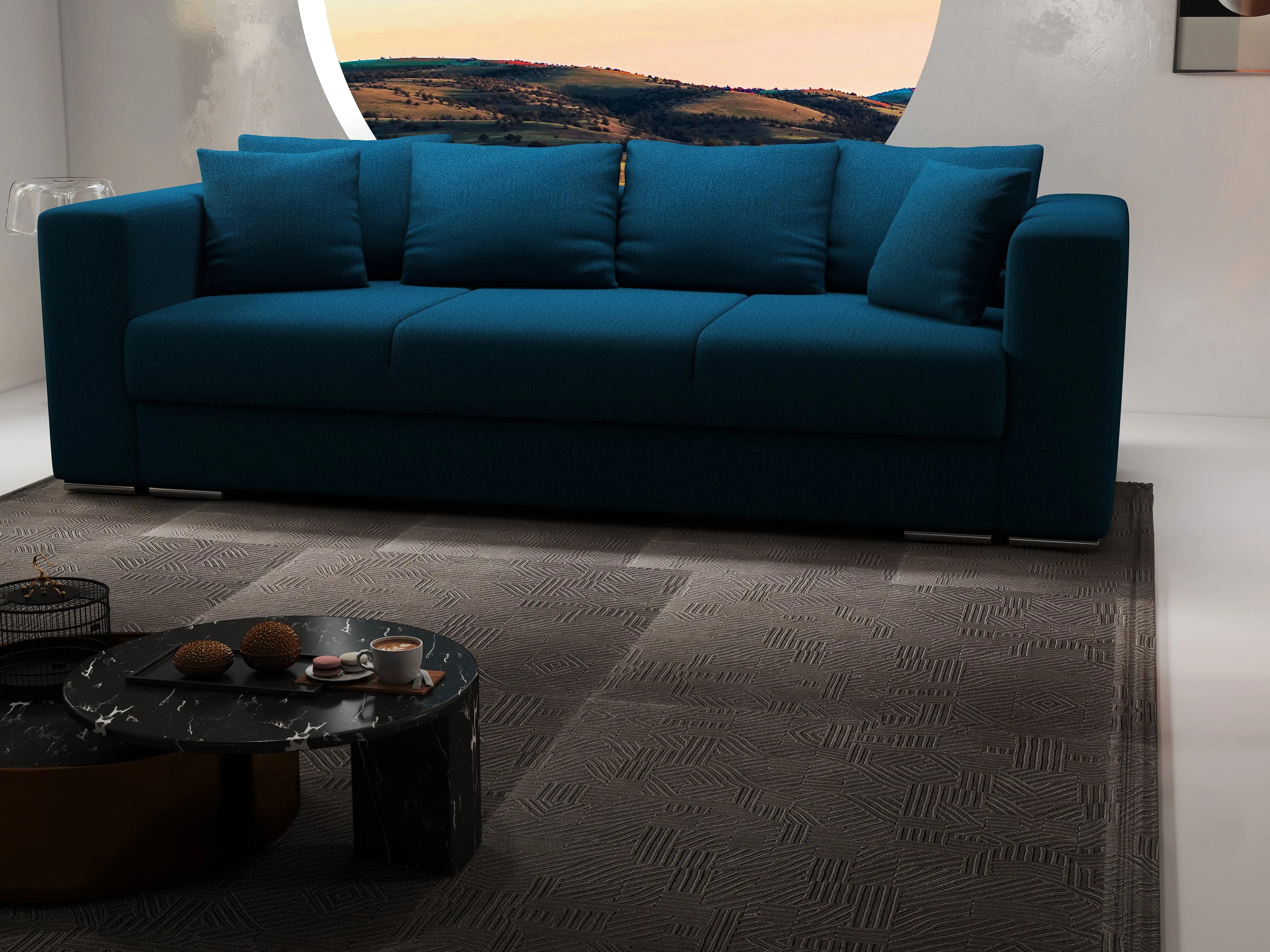 Canapea extensibilă dumonde cu ladă de depozitare si sezut confortabil din spuma HR, Gloria Green Petrol Lux 240x100 cm Fabrica