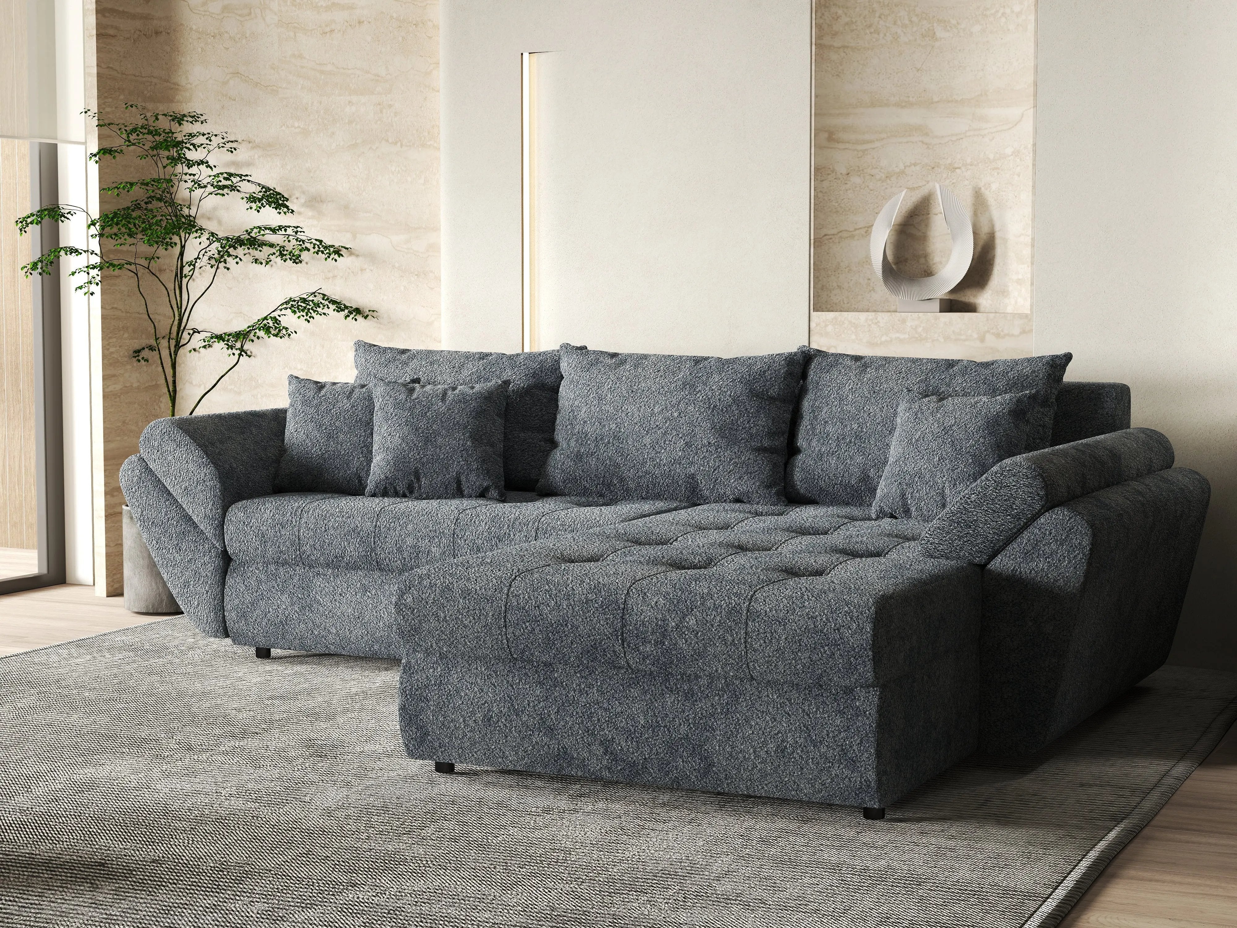 Colțar extensibil dumonde cu ladă de depozitare si sezut confortabil din spuma HR, Loana Euphoria Graphit II 270x185 cm Fabrica