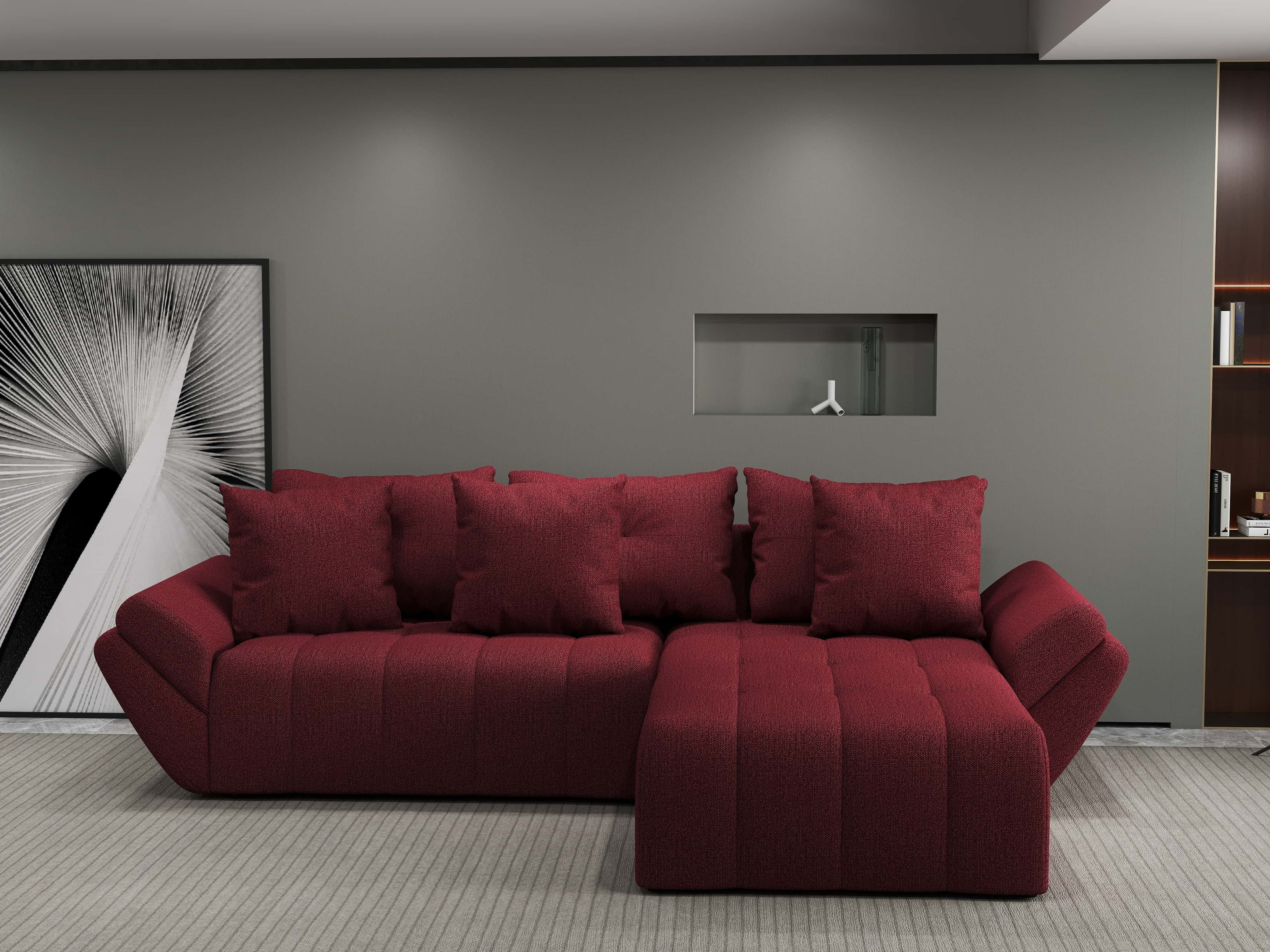 Colțar extensibil dumonde cu ladă de depozitare si sezut confortabil din spuma HR, Berlin Enjoy Rosu 280x185 cm II Fabrica