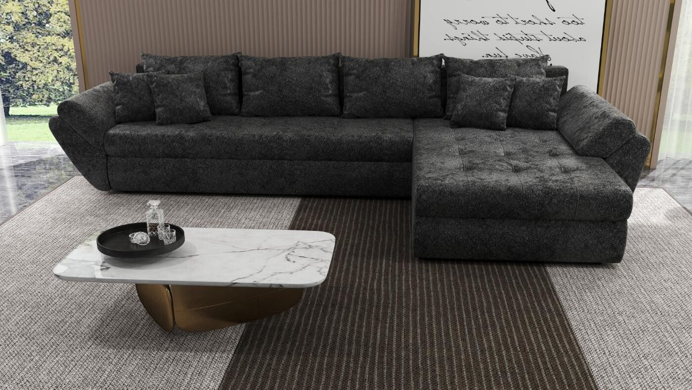 Colțar extensibil dumonde cu ladă de depozitare si sezut confortabil din spuma HR, Loana XL Euphoria Negru II 335x185 cm Fabrica