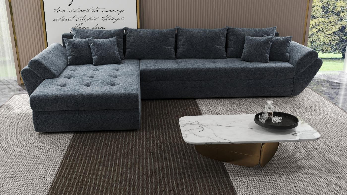 Colțar extensibil dumonde cu ladă de depozitare si sezut confortabil din spuma HR, Loana XL Euphoria Grafit 335x185 cm Fabrica