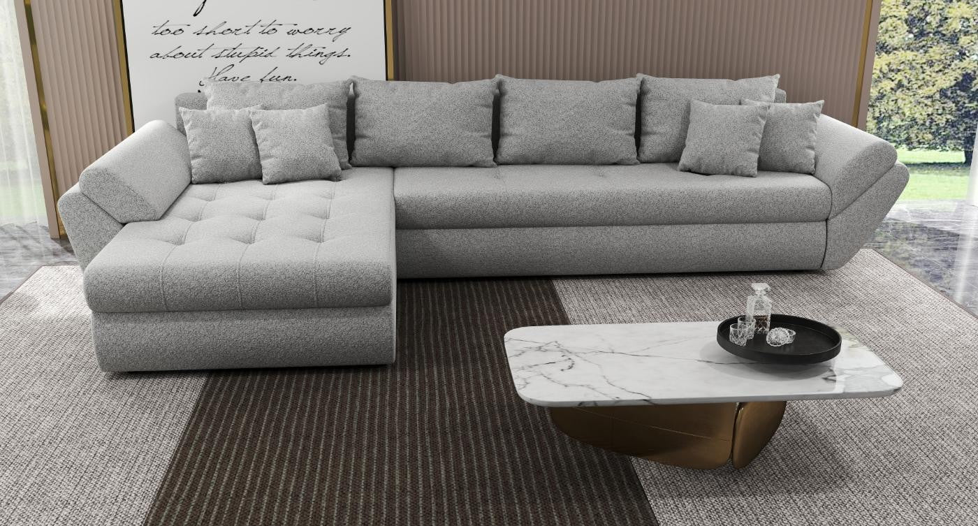 Colțar extensibil dumonde cu ladă de depozitare si sezut confortabil din spuma HR, Loana XL Euphoria Dove 335x185 cm Fabrica